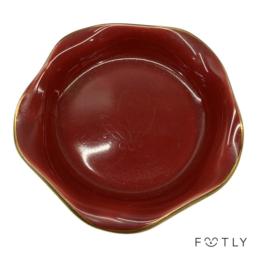 Gustavsberg Fat Vintage Röd Guld Porslin Fat Signerat N-159 Svenskt Retro Sweden
