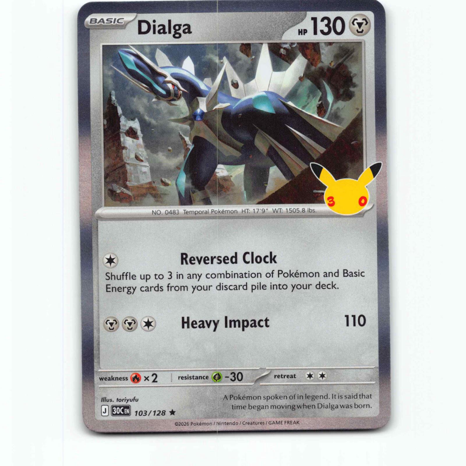 Dialga 103 Holo Pokémon 30C EN 103/128 30th Celebration Pokemon Kort
