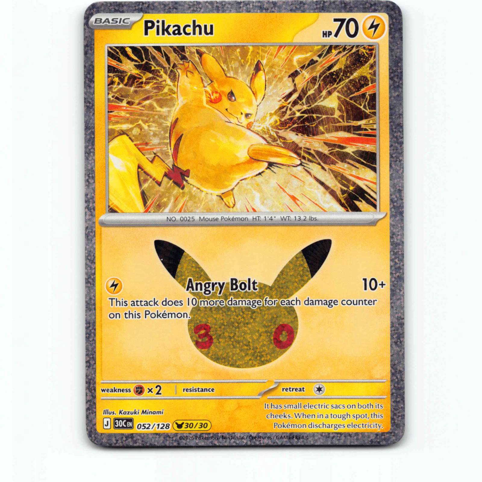 Pikachu 52 30th Celebration 30/30 Holo Pokémon 30C EN 052/128 Pokemon Kort
