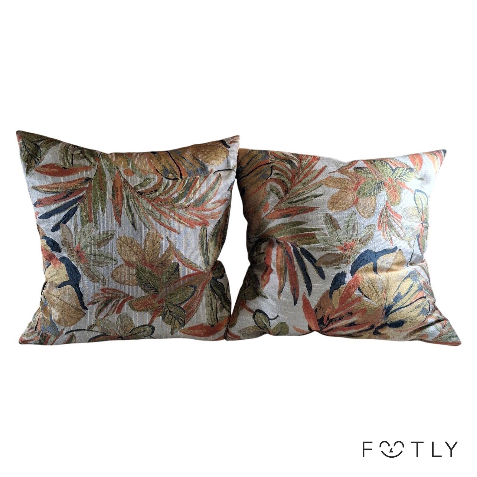 2 st Prydnadskuddar Kuddfodral Blad Mönster Beige Grön Orange Kudde Soffkudde