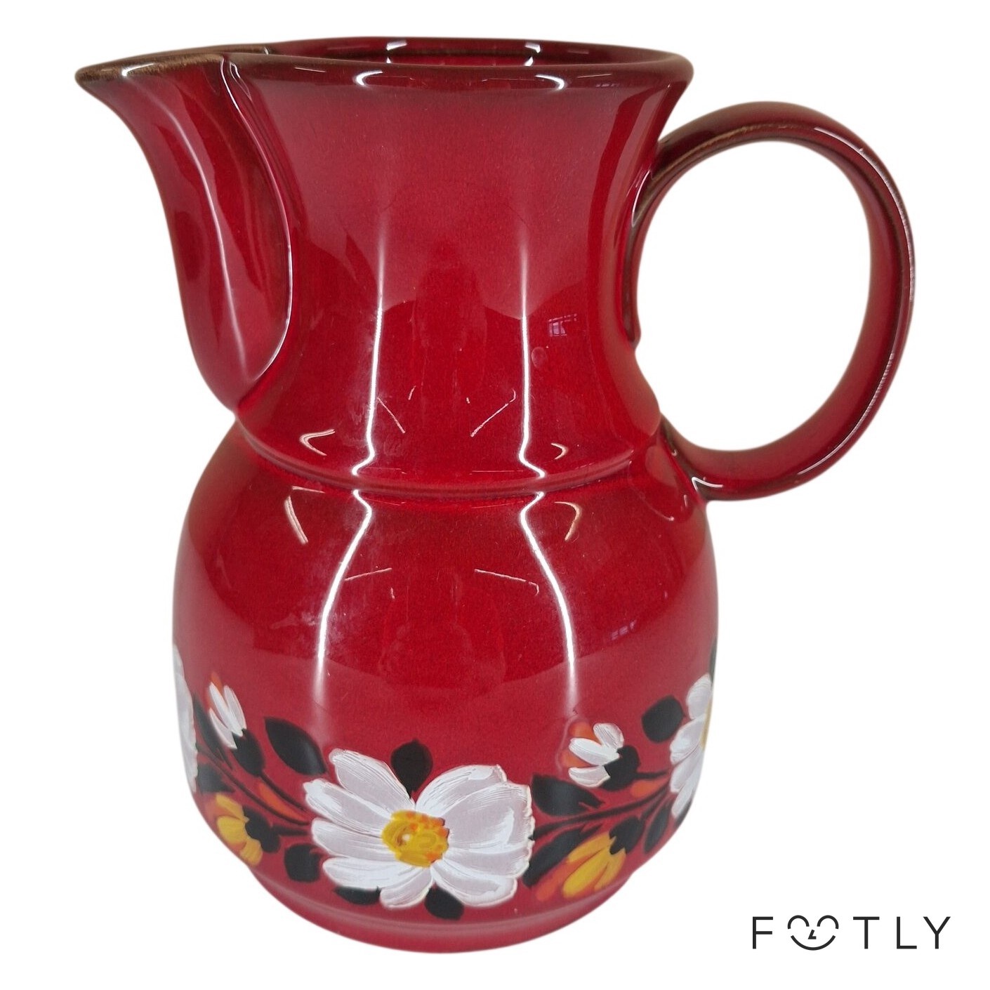 Winterling Röslau Kanna Handmålad Blommor Röd Tysk Keramik Vintage Retro Design