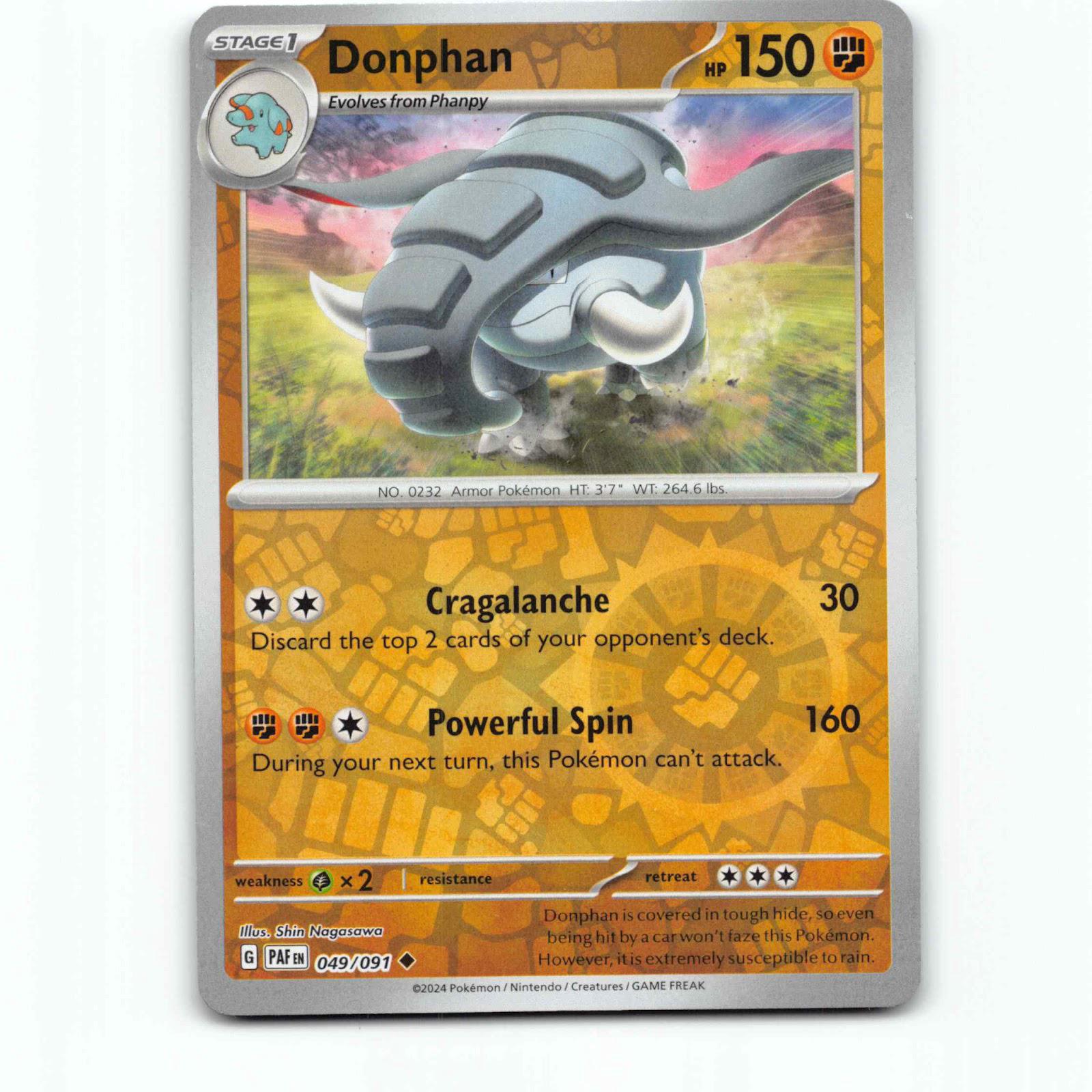 Donphan 49 Reverse Holo Pokémon PAF EN 049/091 Paldean Fates Pokemon Kort