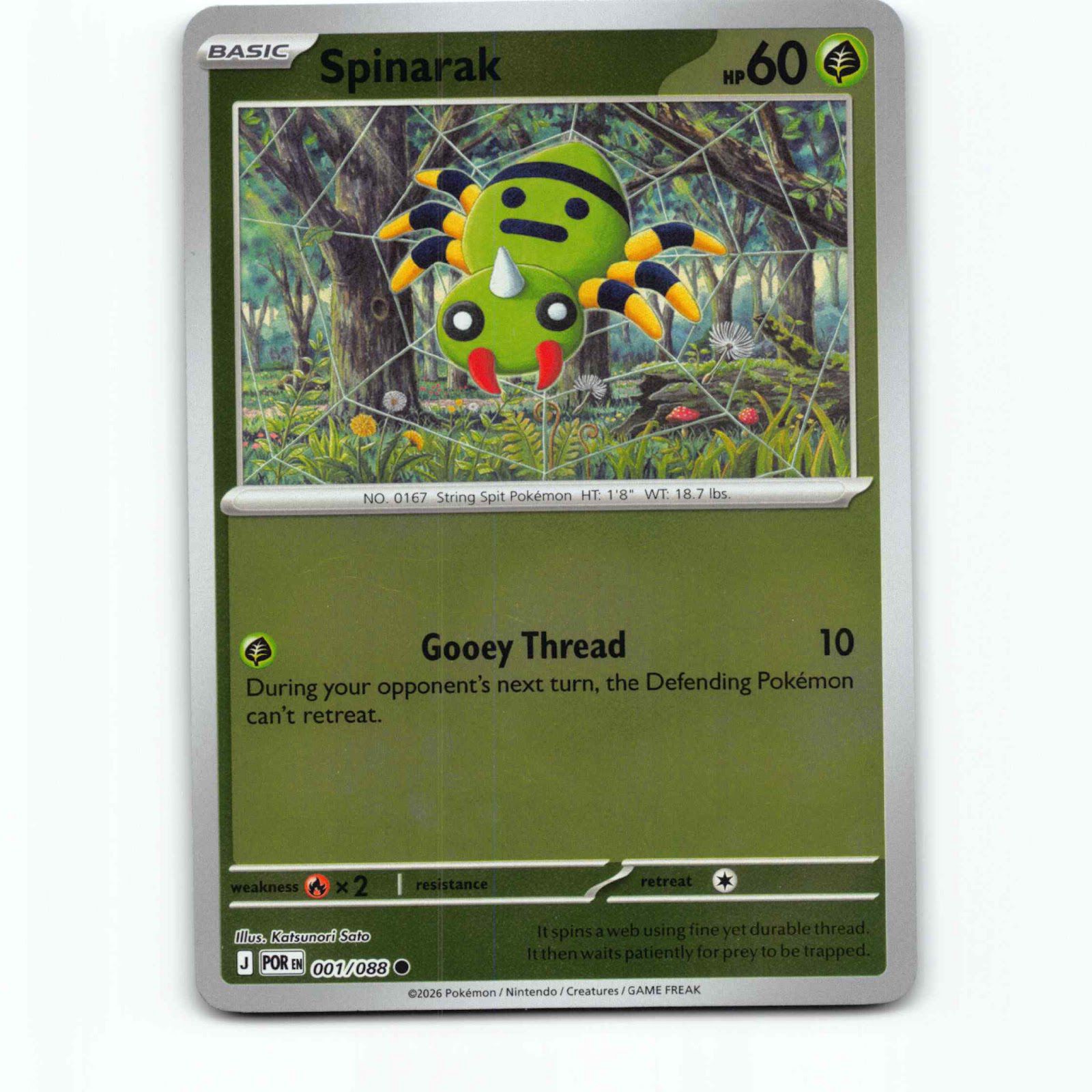 Spinarak 1 Reverse Holo Pokémon POR EN 001/088 Perfect Order Pokemon Kort