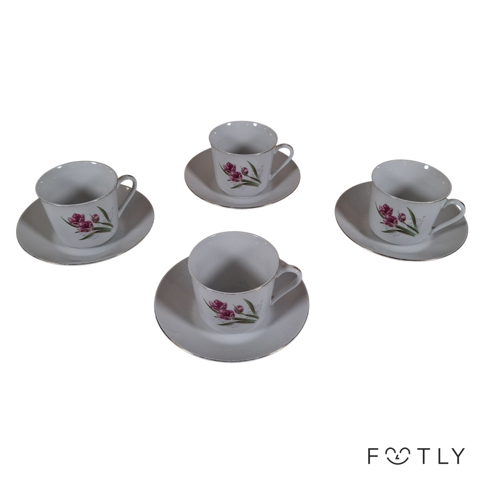 4 st Kinesiska Kaffekoppar Med Fat Porslin Blommor Made in China Kopp Vintage