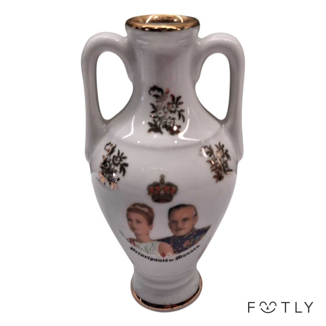 Porcelaines D'Art Monaco Vas Vintage Porslin Gulddekor Prins Rainier Grace