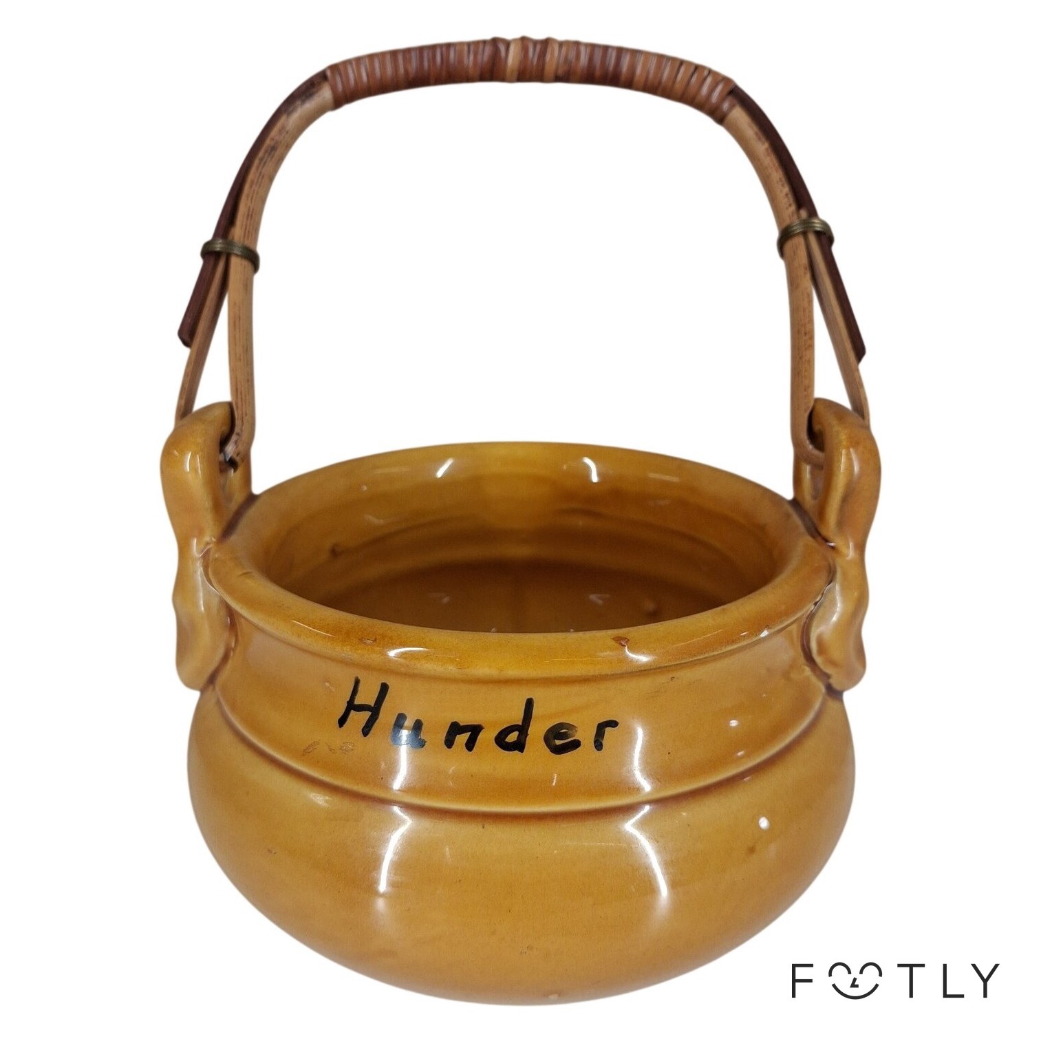 Keramikskål Hunder Gul Brun Handtag Retro Hundmatskål Skål Keramik