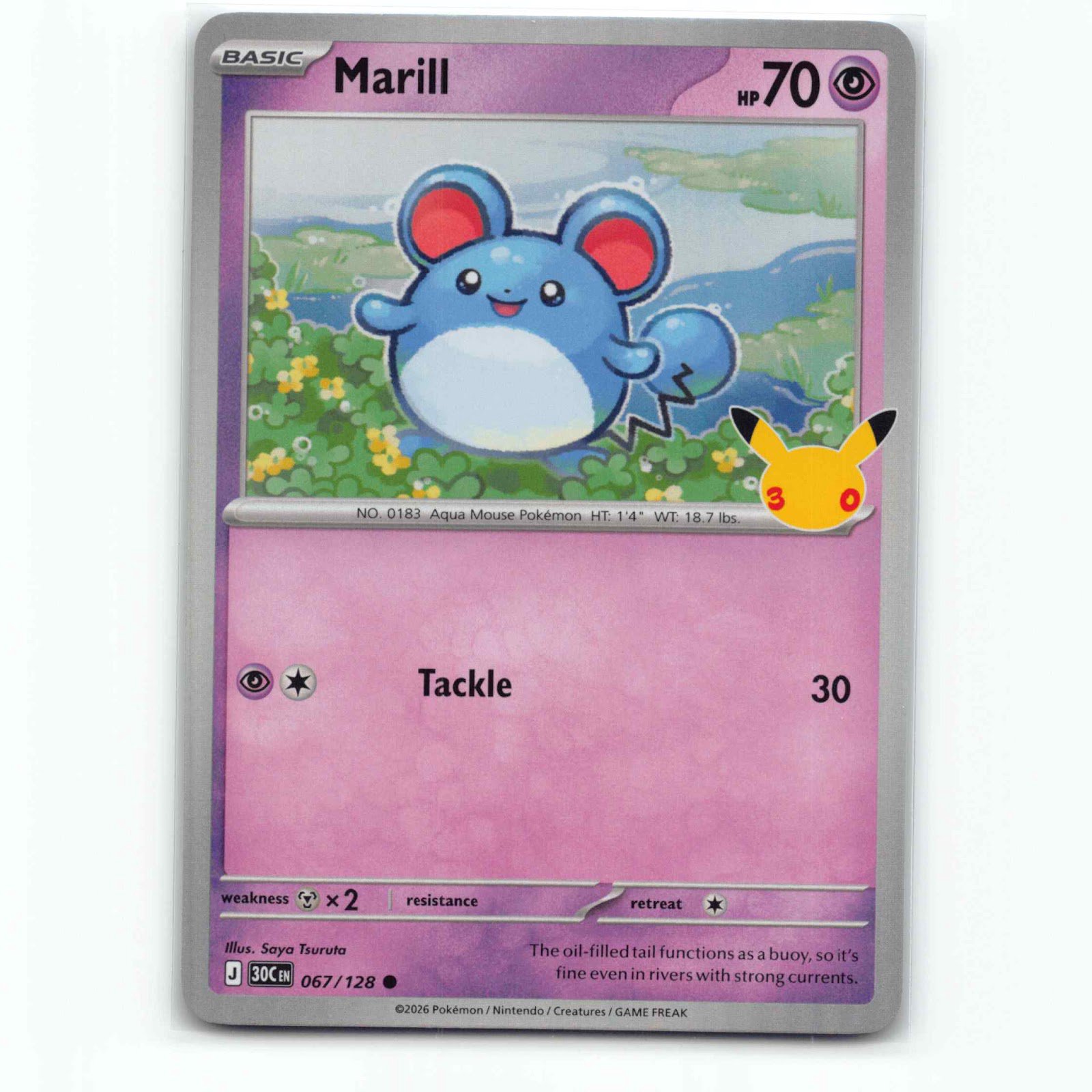 Marill 67 Holo Pokémon 30C EN 067/128 30th Celebration Pokemon Kort
