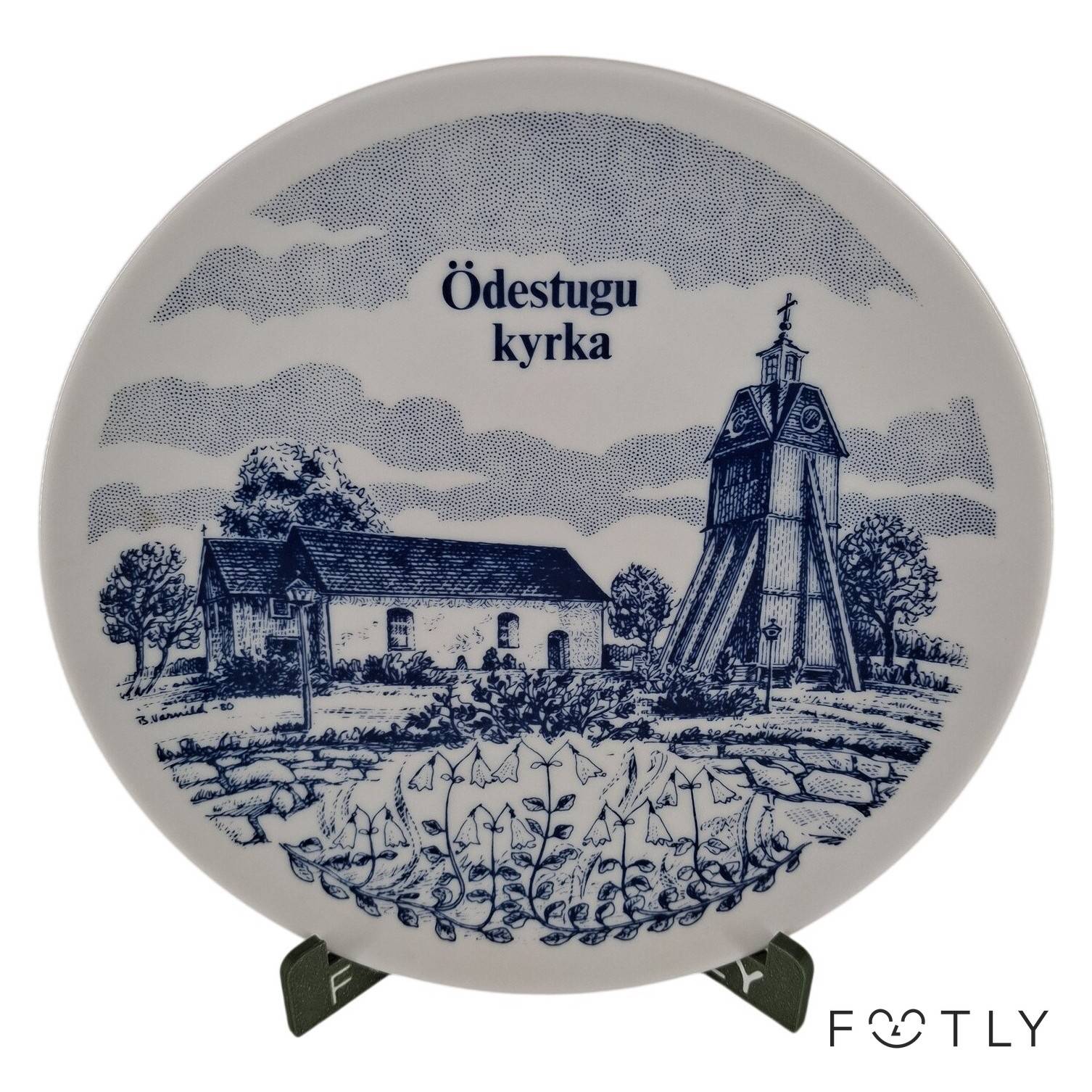 ELG 1965 Ödestugu Kyrka Tallrik Porslin Blå Vit Numrerad Samlartallrik