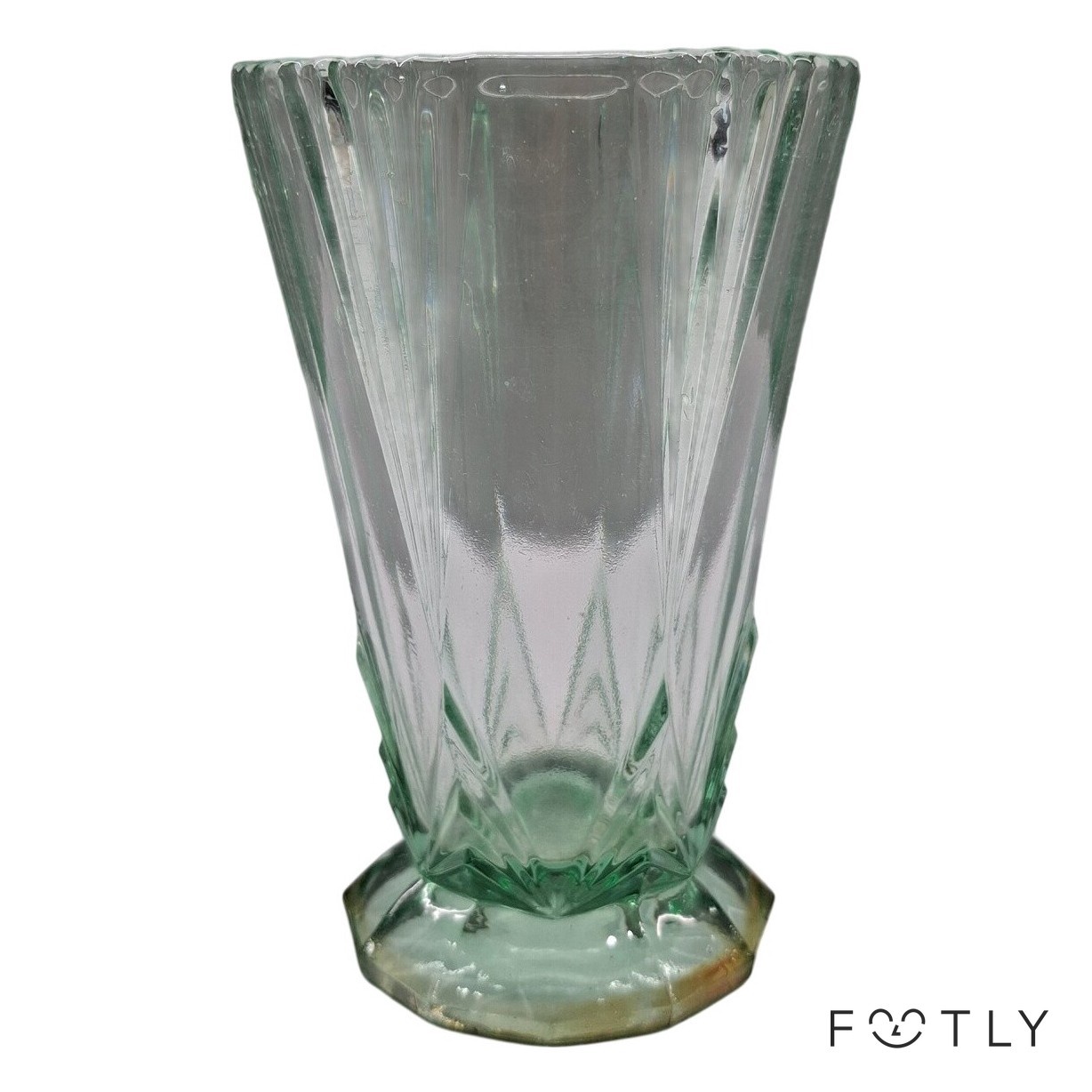 Vas Grön Pressglas Art Deco Vintage Blomstervas Glas Dekorativ Facetterad