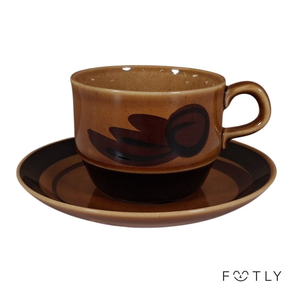 Rörstrand Tuna Kaffekopp med fat Design Carl-Harry Stålhane Brun Vintage Porslin