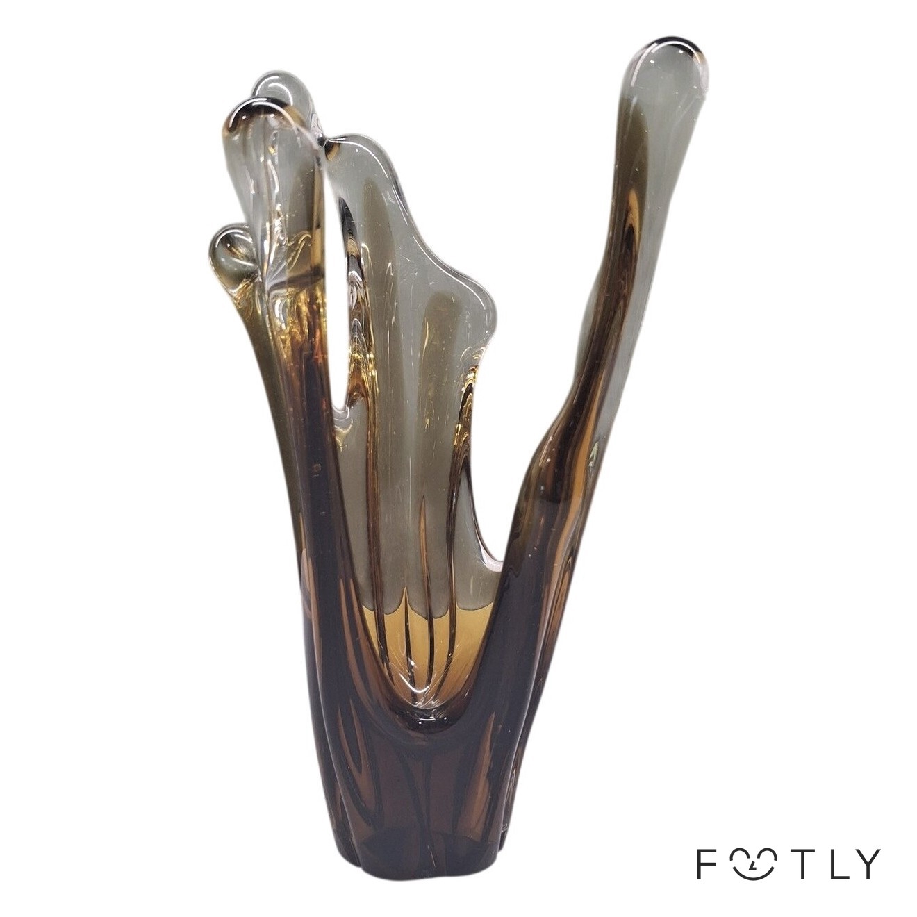 Vas Skulptural Glas Brun Vintage Konstglas Artglass Unik Form Dekorativ