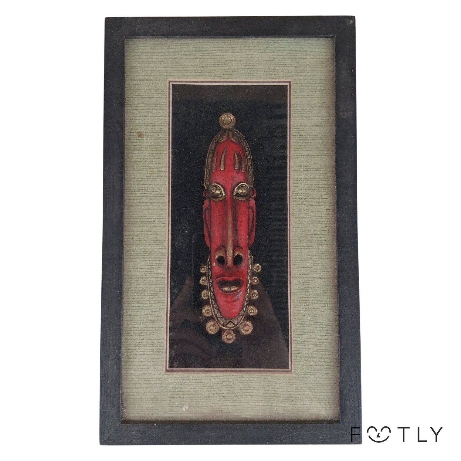 Tavla Mask Röd Svart Vintage Afrikansk Konst Väggdekoration Inramad Bild