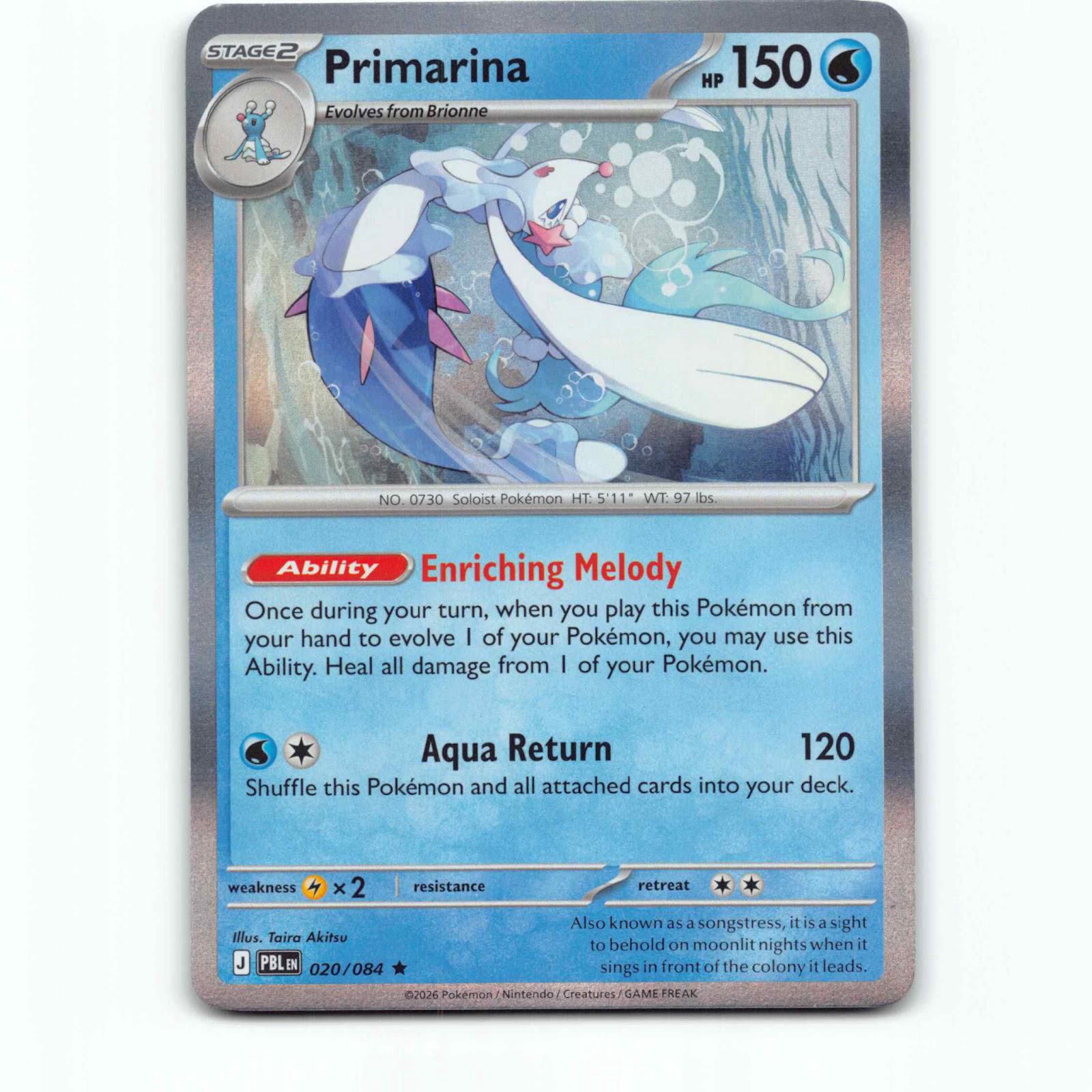 Primarina 020/084 Pokémon Holo PBL EN Pitch Black Pokemon Kort Mega Evolution