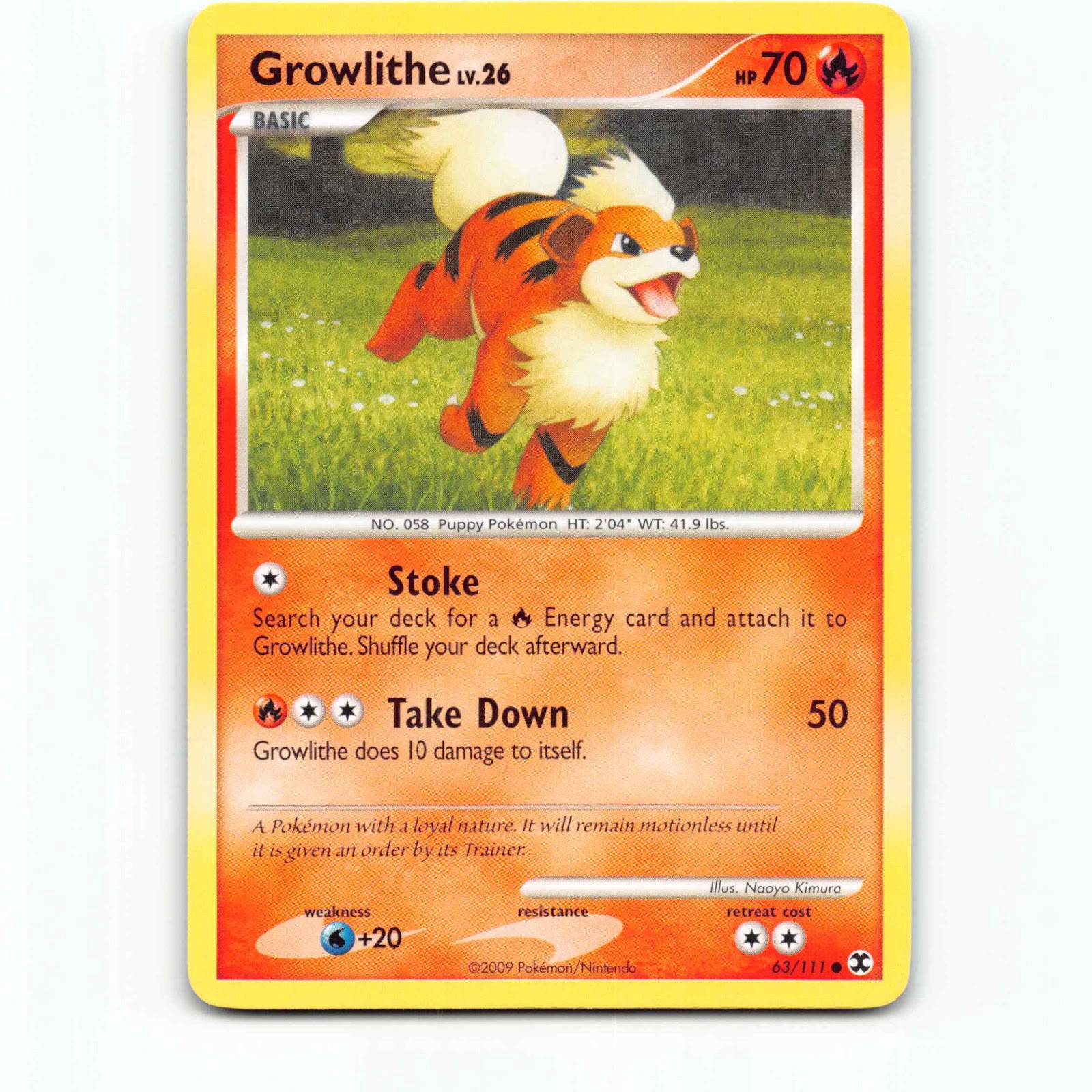Growlithe 63 Pokémon RR EN 63/111 Rising Rivals Pokemon Kort Platinum