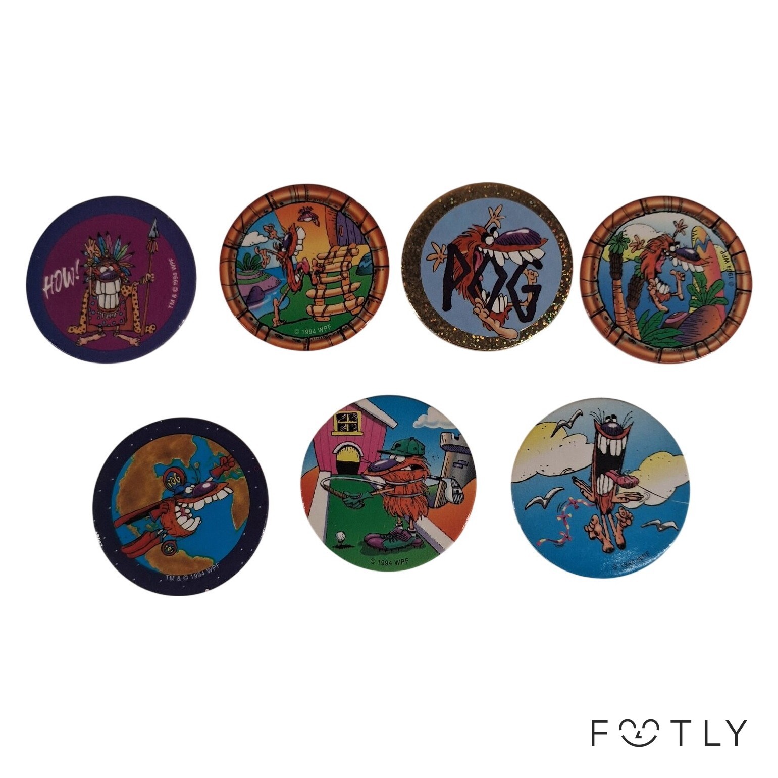 7 st POG 90-tal Vintage 1994 TCG Spelbrickor Samlarobjekt WPF Babybel Series 1