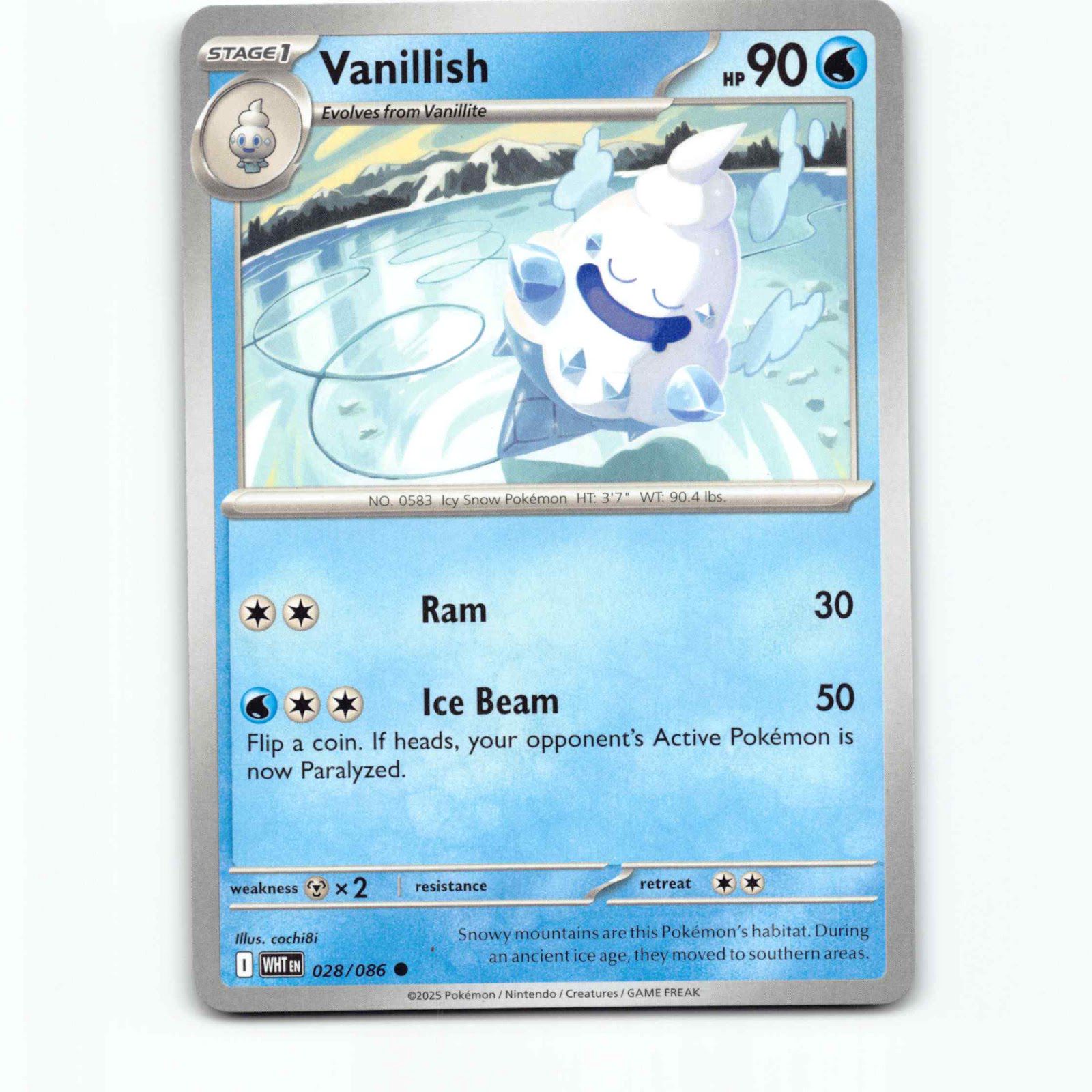 Vanillish 28 Pokémon WHT EN 028/086 White Flare Pokemon Kort Scarlet & Violet