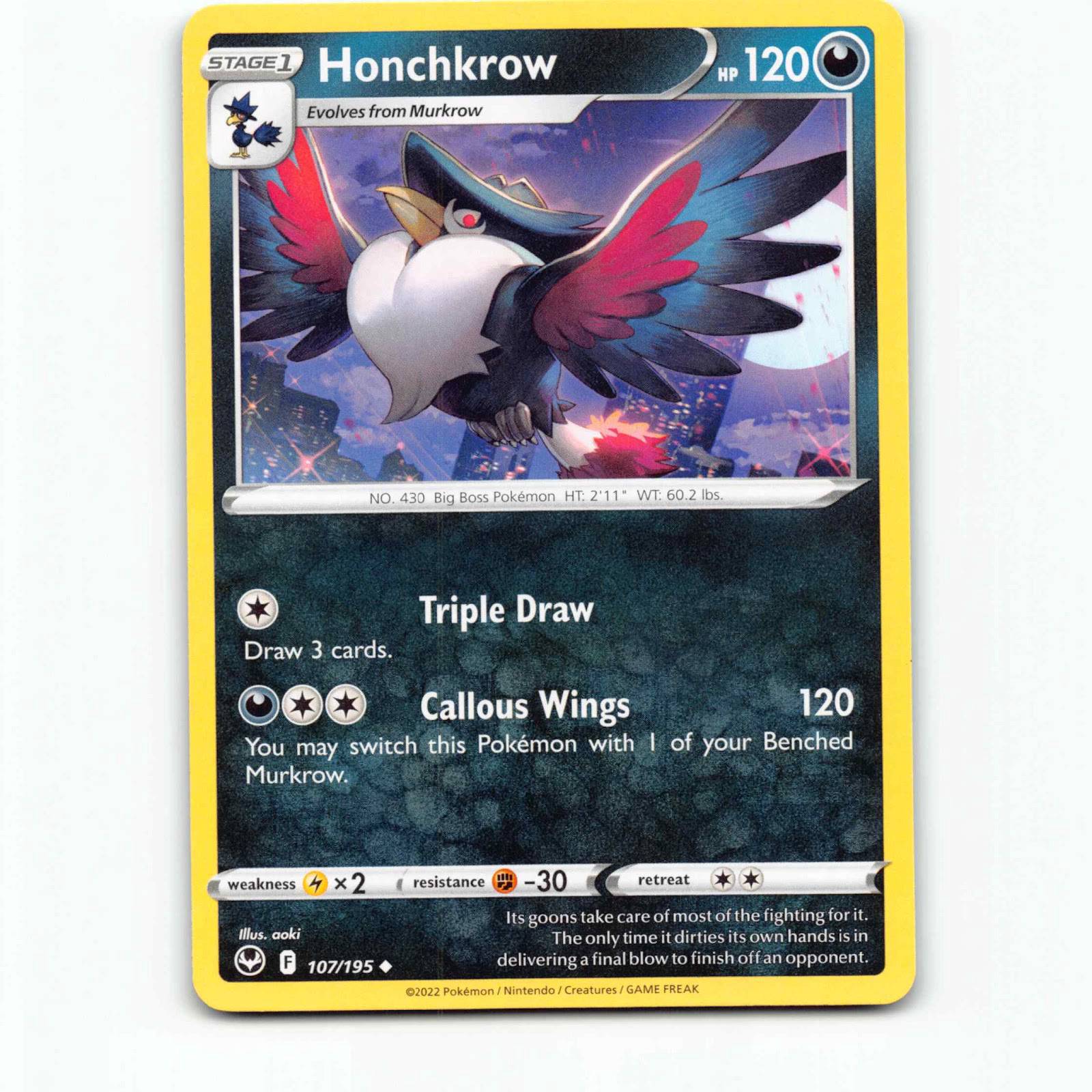 Honchkrow 107 Pokémon SIT EN 107/195 Silver Tempest Pokemon Kort Sword & Shield