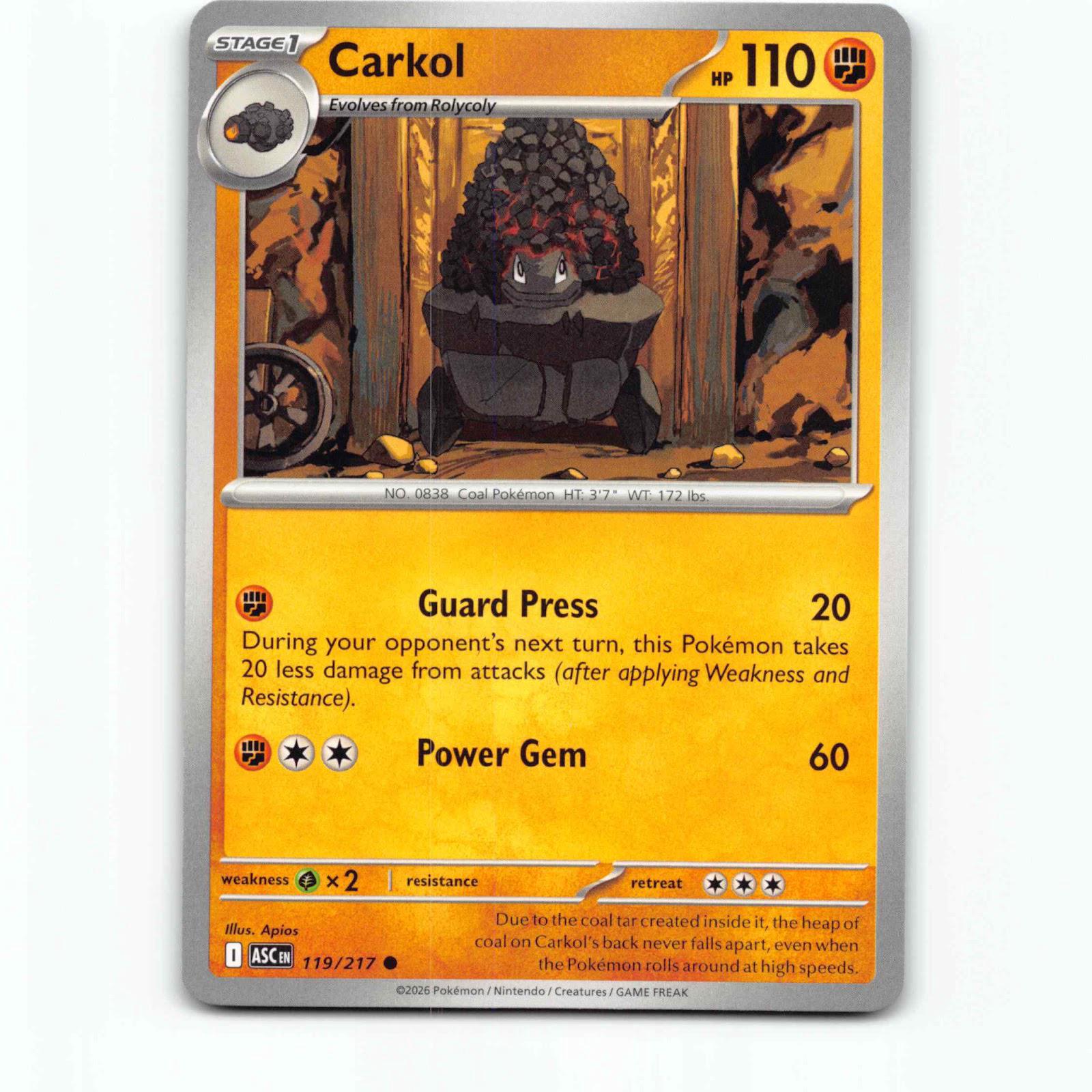Carkol 119 Pokémon ASC EN 119/217 Ascended Heroes Pokemon Kort Mega Evolution