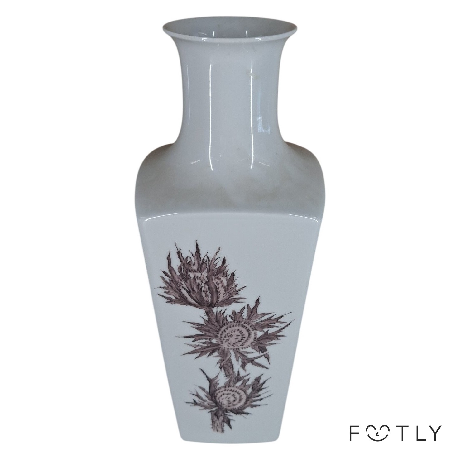 Kaiser Vas Porslin Vit Blommotiv Made In Germany Vintage Fyrkantig Blomvas