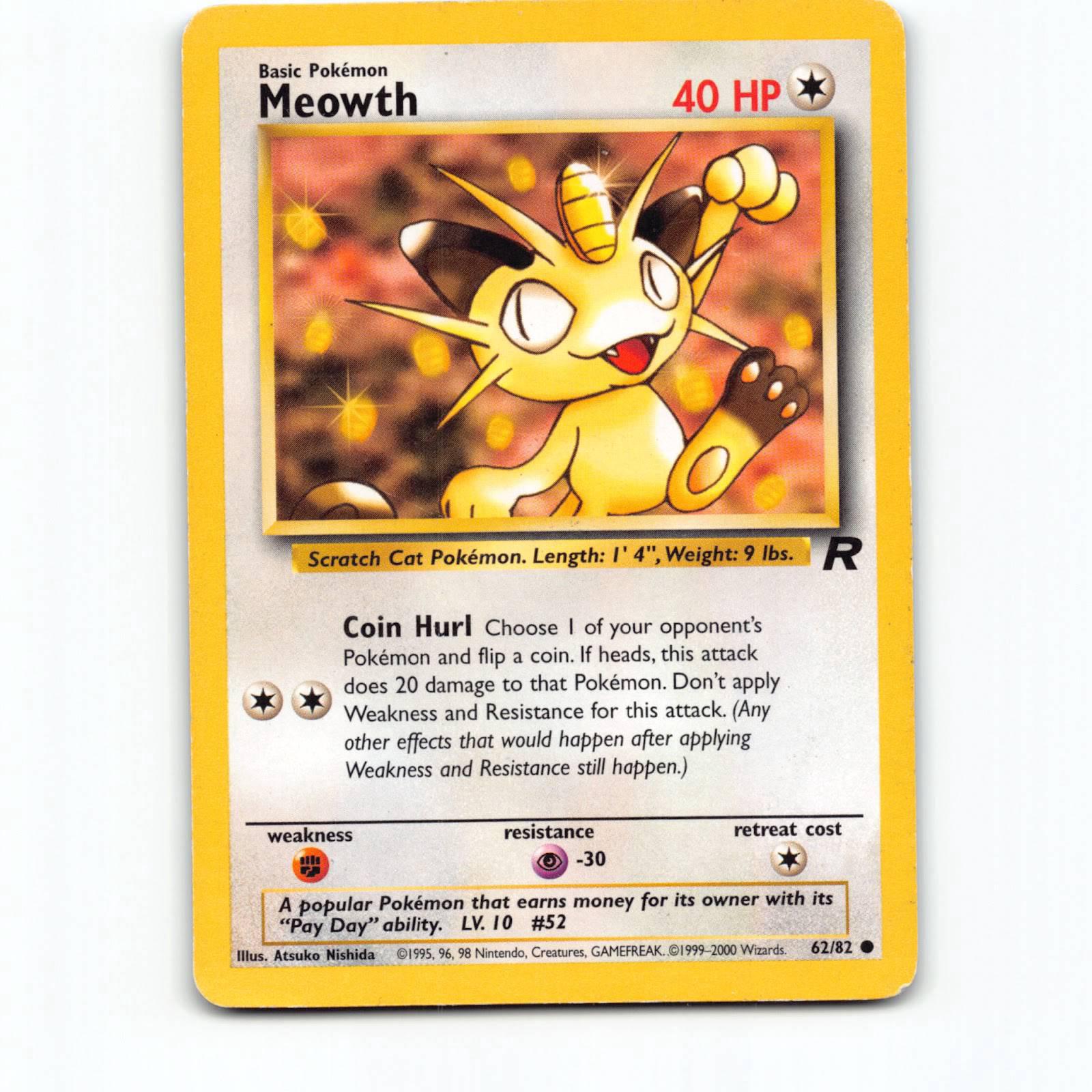 Meowth 62 Pokémon TR EN 062/082 Team Rocket Pokemon Kort Wizards of The Coast