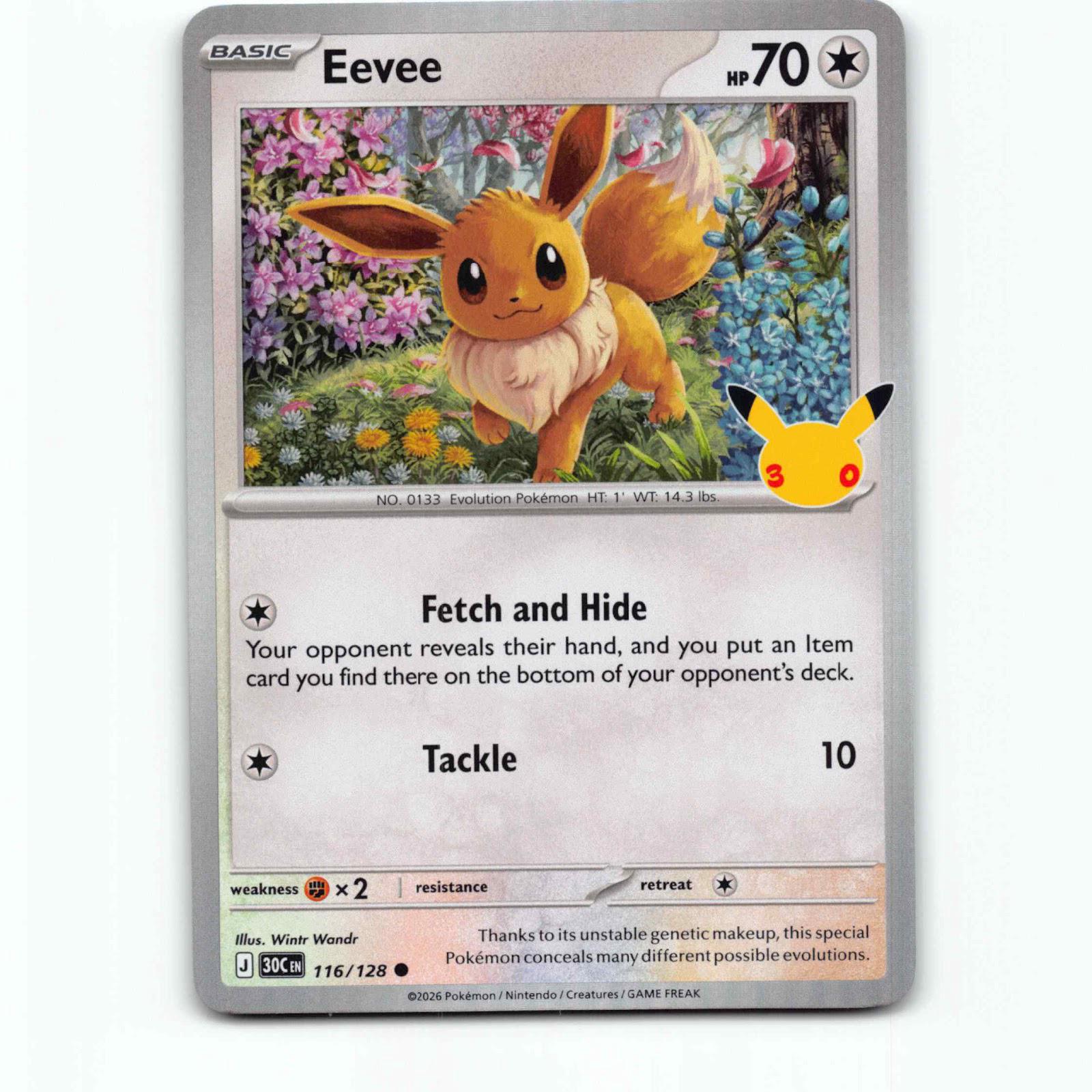 Eevee 116 Holo Pokémon 30C EN 116/128 30th Celebration Pokemon Kort