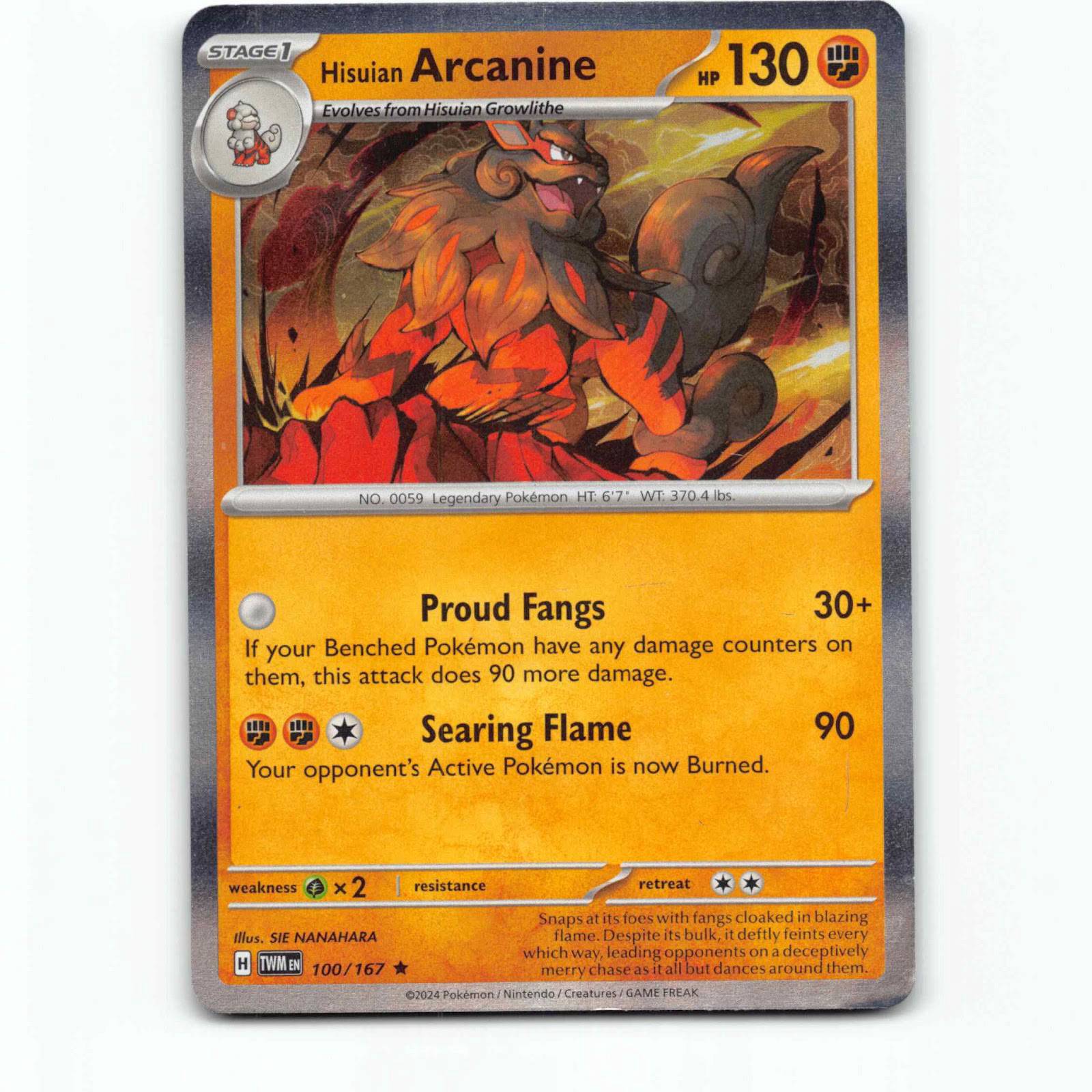 Hisuian Arcanine 100 Holo Pokémon TWM EN 100/167 Twilight Masquerade