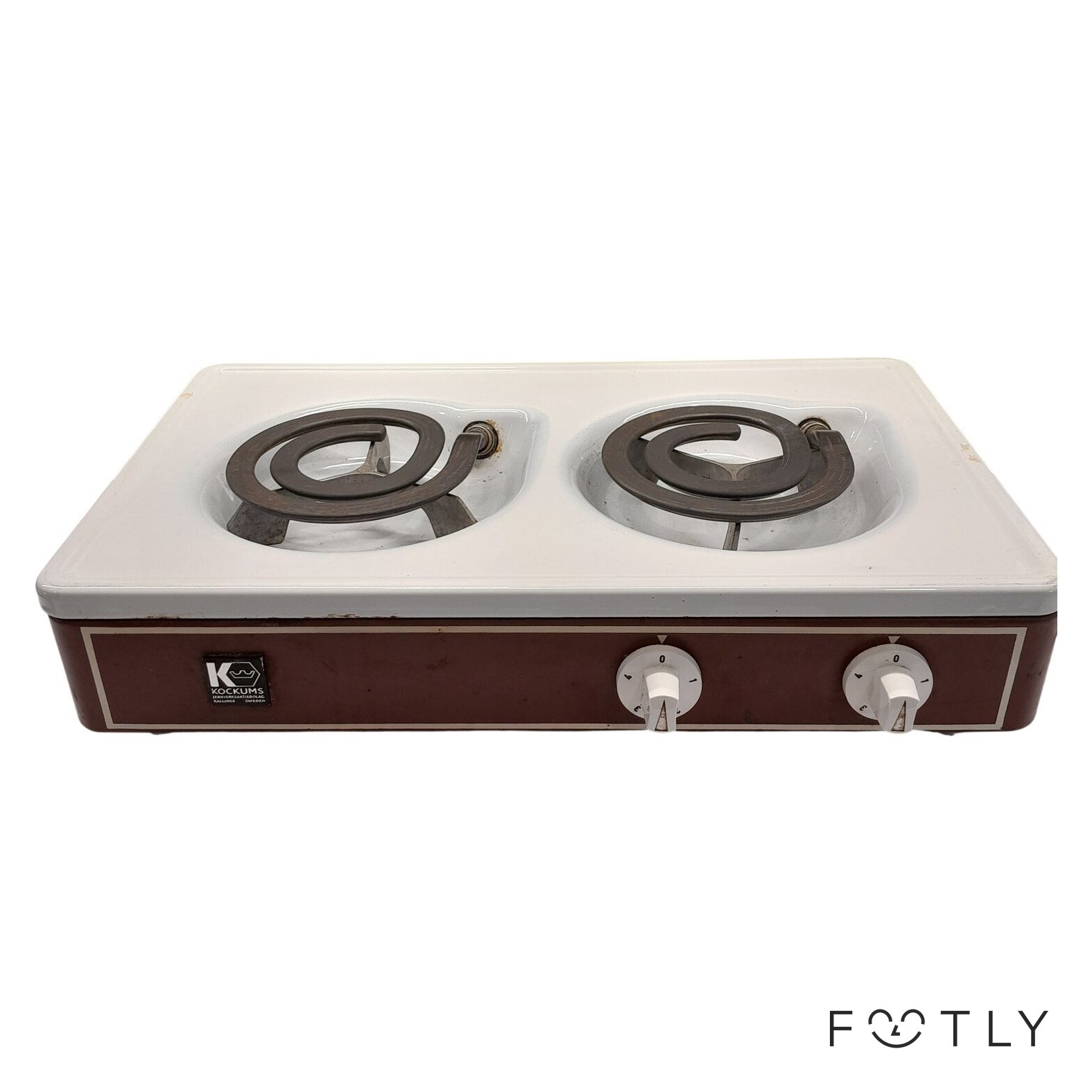 Kockums 5727 Dubbel Kokplatta Vintage 220V 2000W Brun Vit Metall Retro Sweden