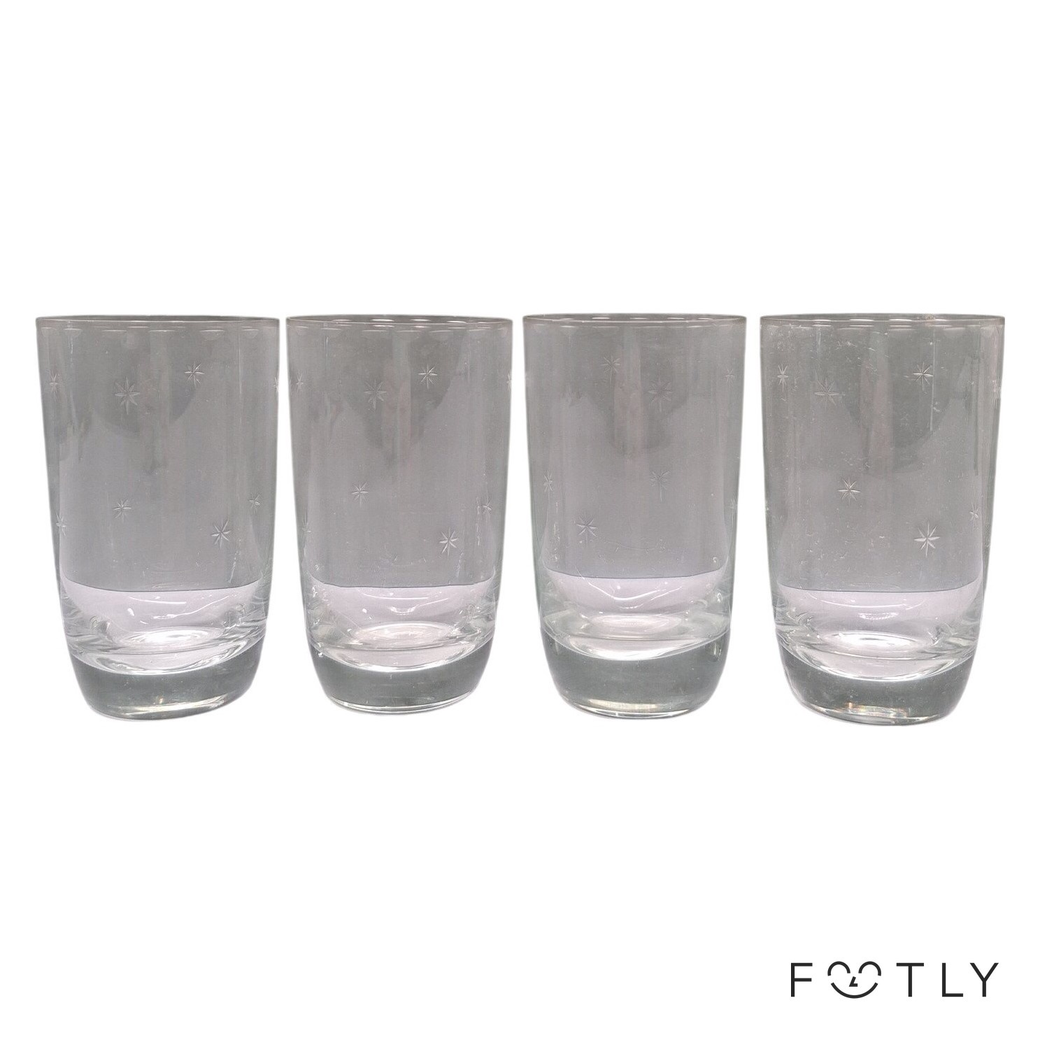 4 st Äldre Glas Graverat Stjärnmönster Klarglas Dricksglas Vintage Retro