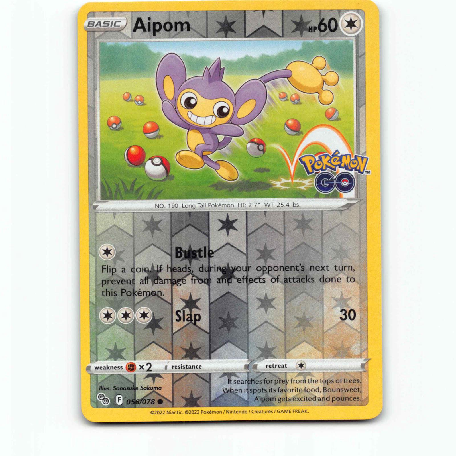 Aipom 56 Reverse Holo Pokémon PGO EN 056/078 Pokémon GO Pokemon Kort