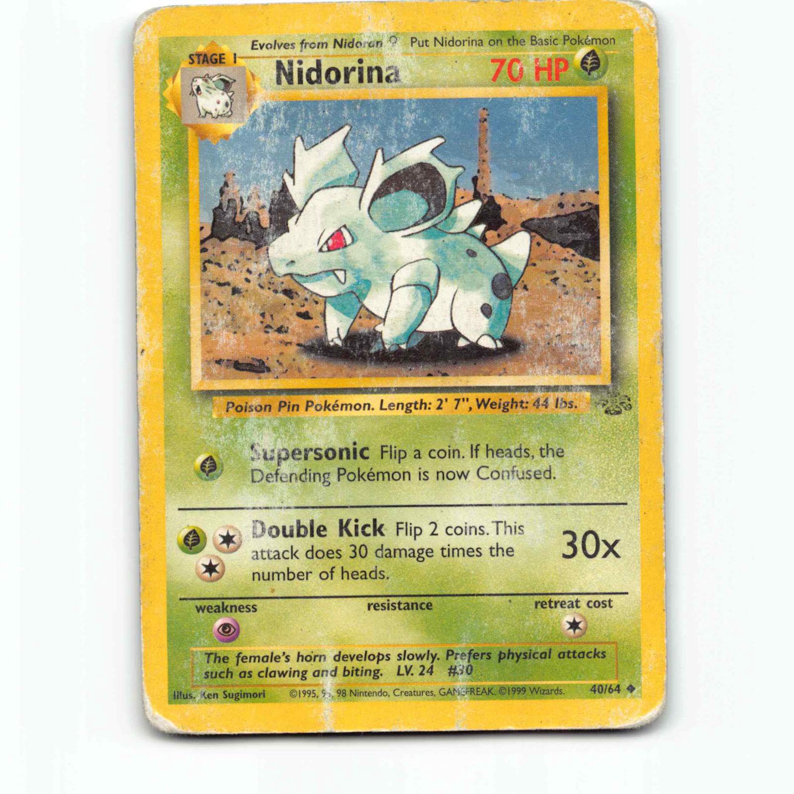 Nidorina 40 Pokémon JU EN 40/64 Jungle Pokemon Kort Wizards of The Coast