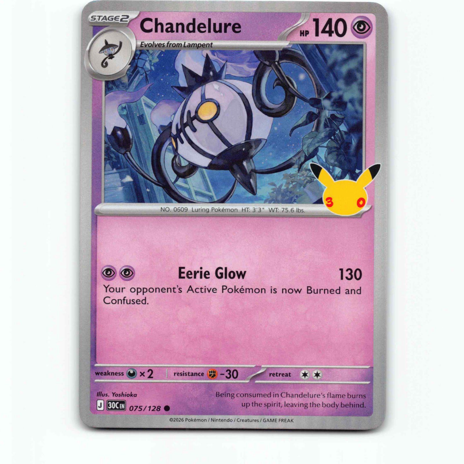 Chandelure 75 Holo Pokémon 30C EN 075/128 30th Celebration Pokemon Kort