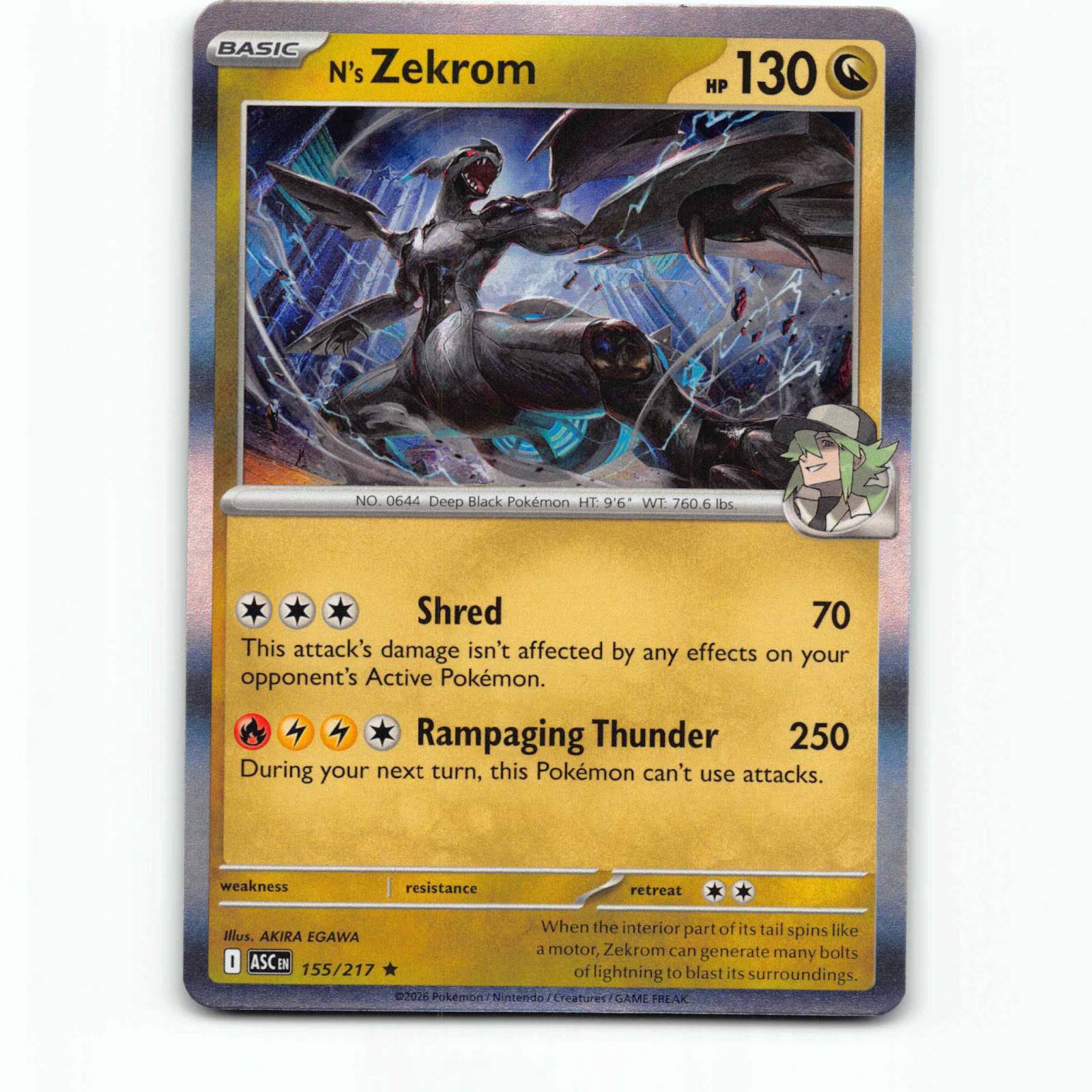 N's Zekrom 155 Holo Pokémon ASC EN 155/217 Ascended Heroes Pokemon Kort