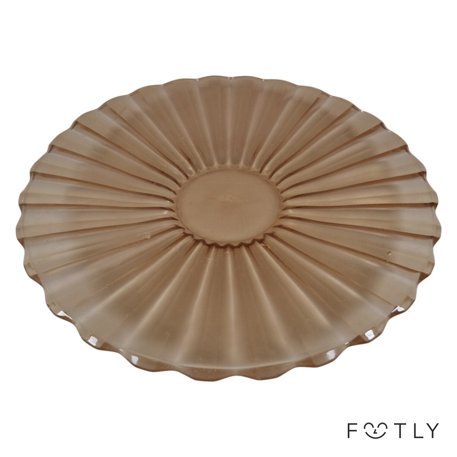 Fat Glas Vintage Bärnstensfärgat Rund Räfflad Serveringsfat Tallrik Dessertfat