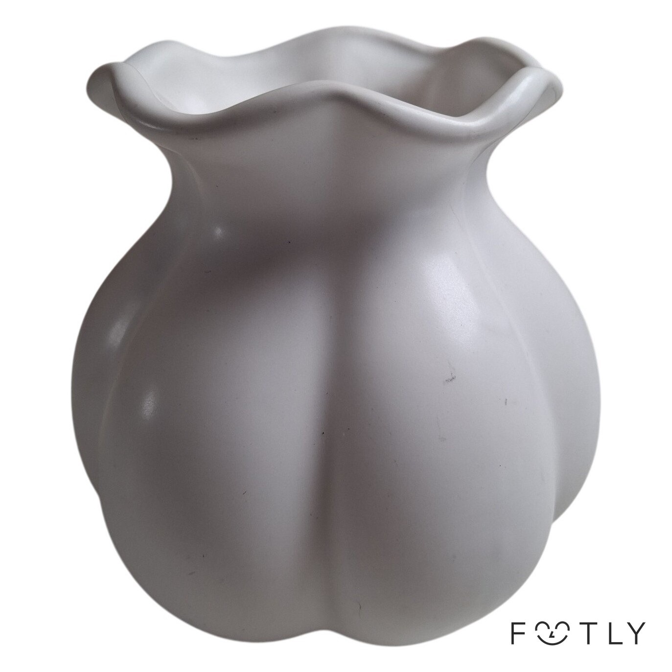 Vit Melonvas Matt Keramik Organisk Form Vågig Kant Vintage Design Vase