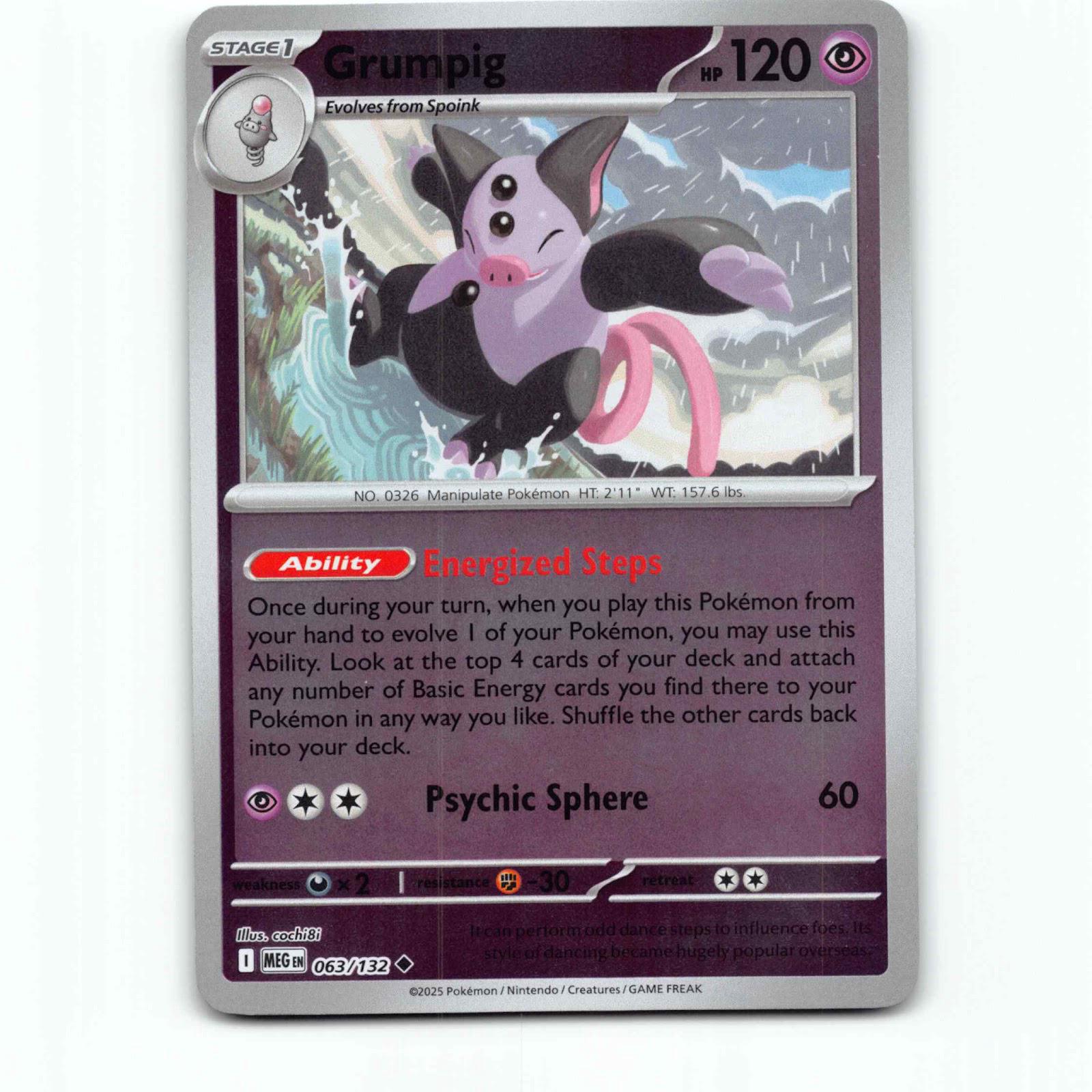 Grumpig 63 Reverse Holo Pokémon MEG EN 063/132 Mega Evolution Pokemon Kort
