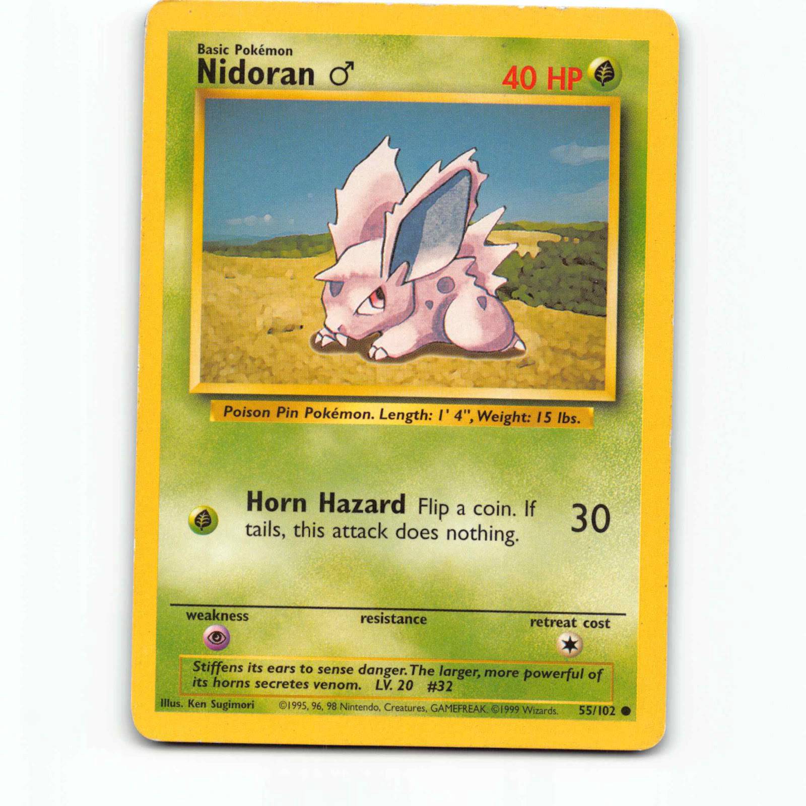 Nidoran♂ 55 Pokémon BS EN 55/102 Base Set Pokemon Kort Wizards of The Coast