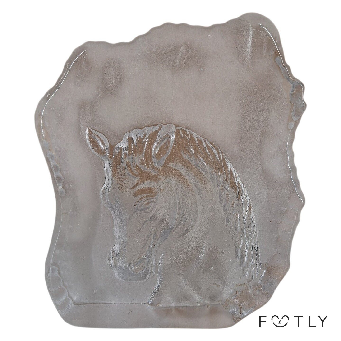 Joska Glasstudio Glasblock Hästhuvud Skulptur Tyskland Vintage Häst Glasfigur