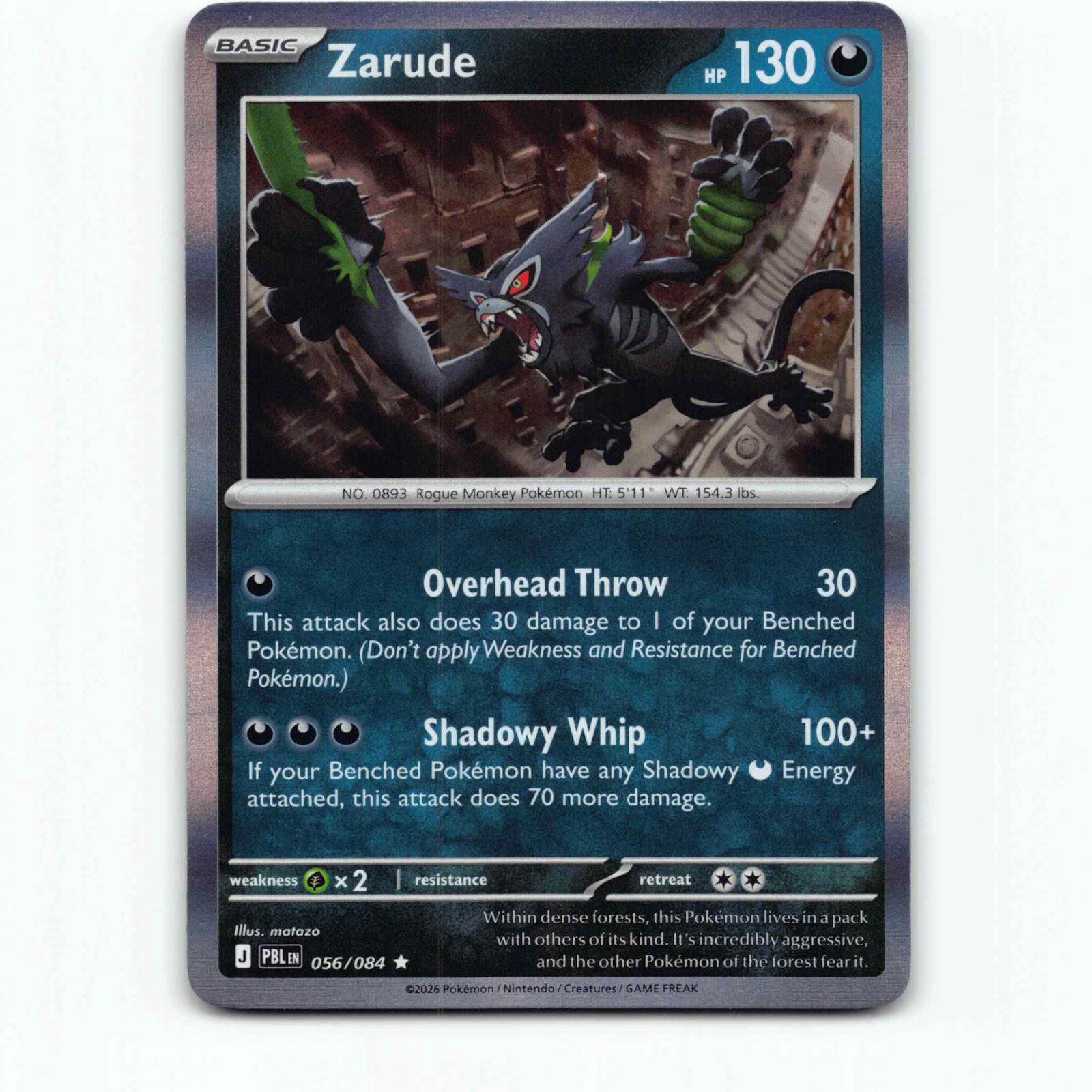 Zarude 56 Holo Pokémon PBL EN 056/084 Pitch Black Pokemon Kort Mega Evolution