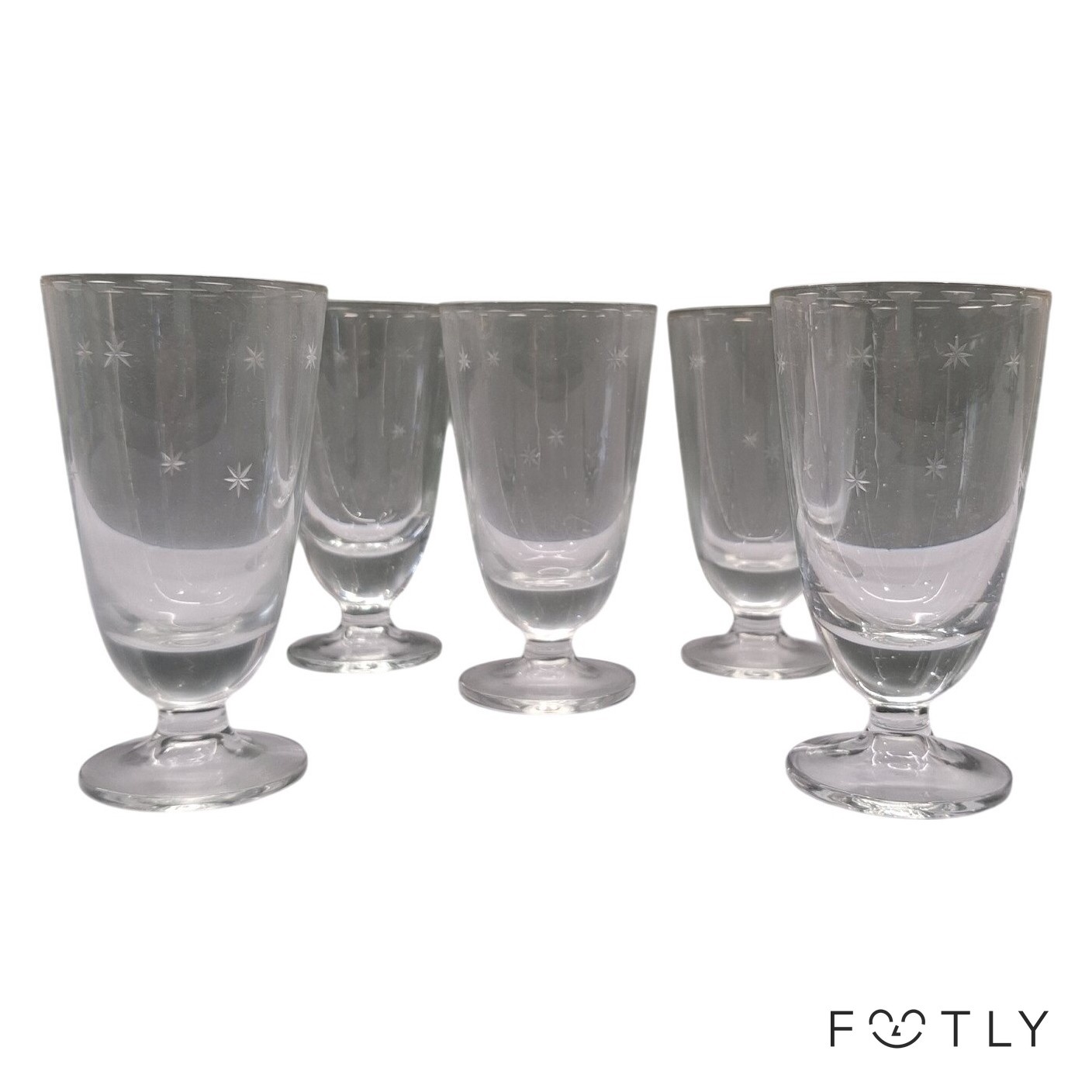 5 st Glas på Fot Etsat Stjärnmönster Fotsglas Vintage Klarglas Vinglas Vintage