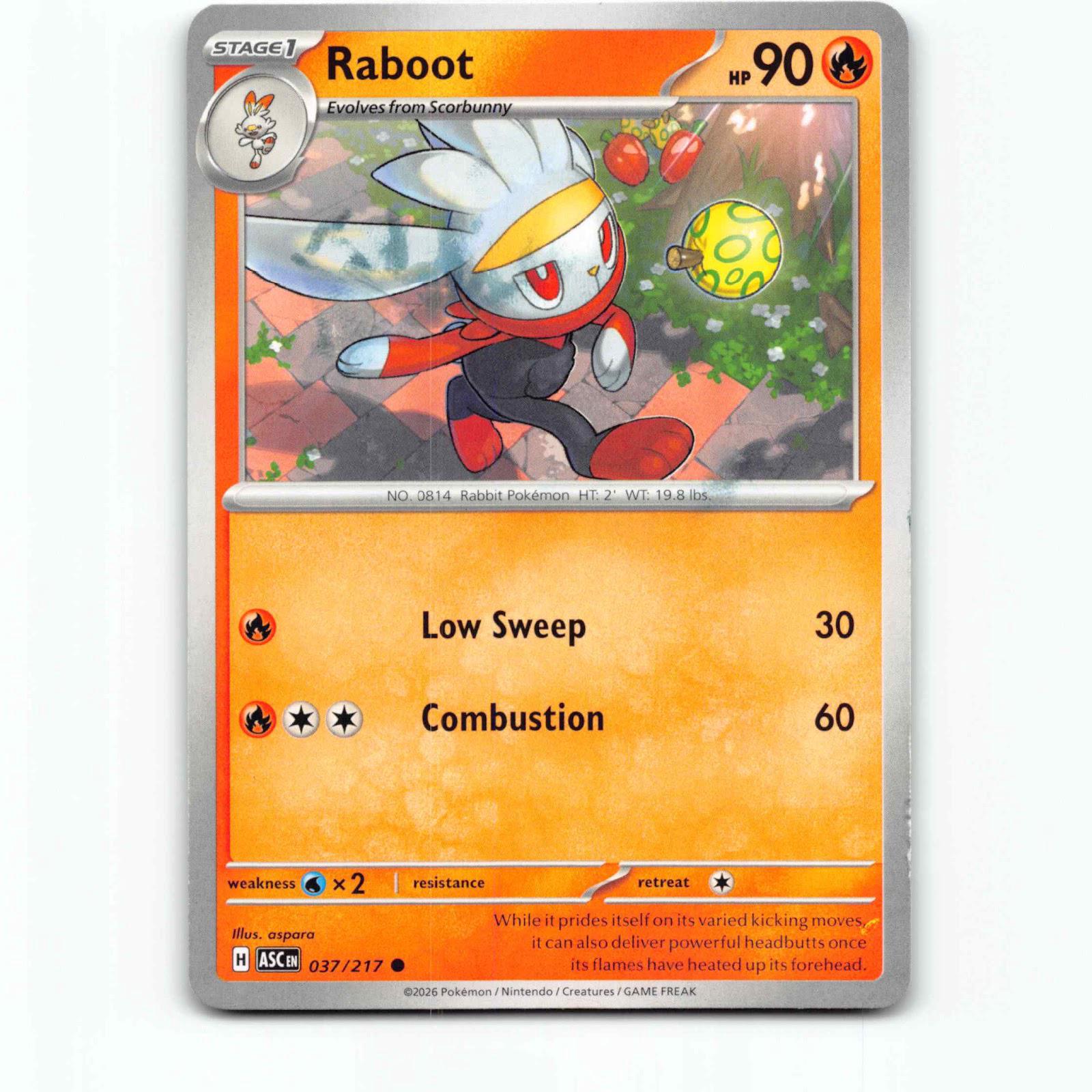 Raboot 37 Pokémon ASC EN 037/217 Ascended Heroes Pokemon Kort Mega Evolution