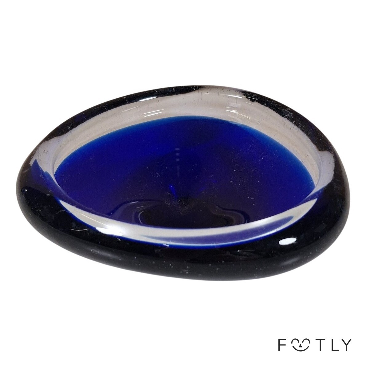 Koboltblå Glasskål Askfat Konstglas 13 cm Vintage 1960-tal 1970-tal Retro