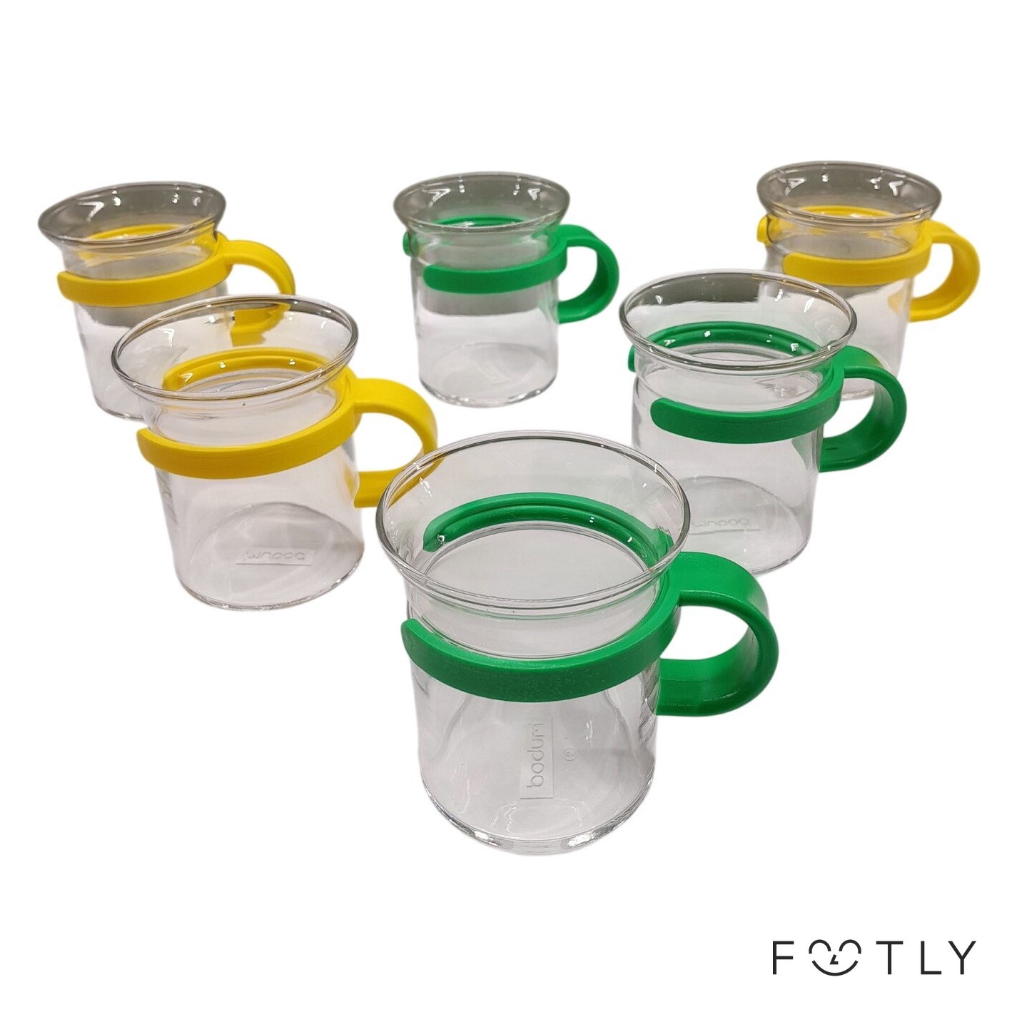 Bodum 6 st Glas Muggar Gul Grön Plast Handtag Kaffemugg Te Mugg Kopp Retro¨