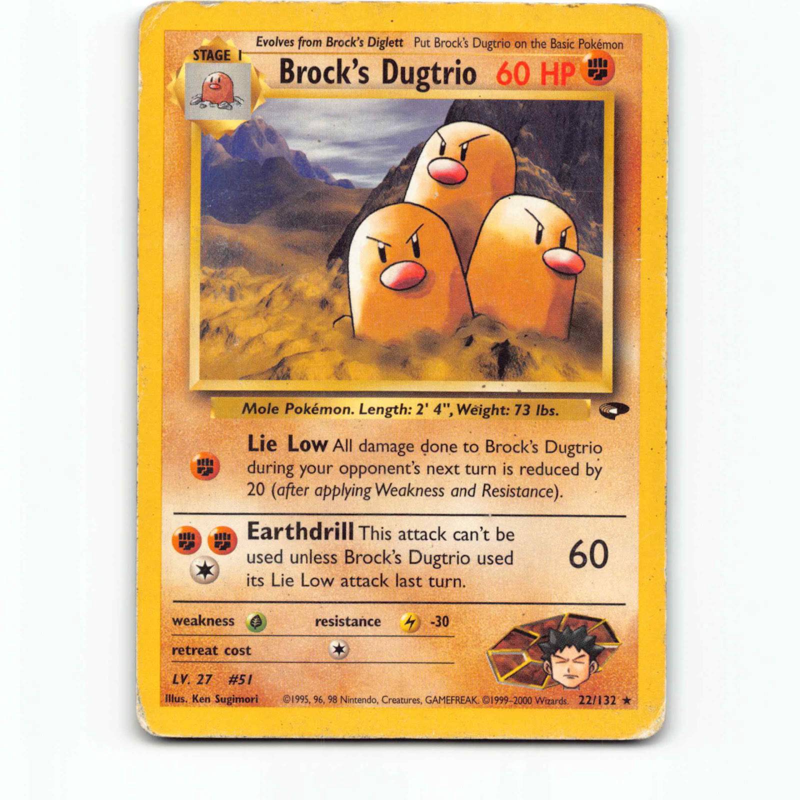 Brock's Dugtrio 22 Pokémon G2 EN 22/132 Gym Challenge Pokemon Kort