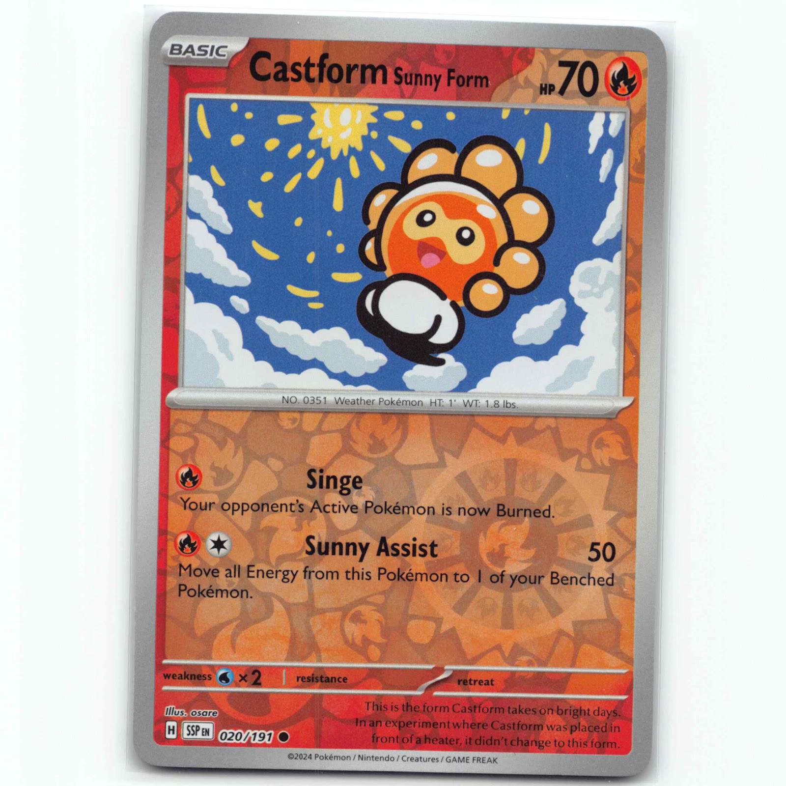 Castform Sunny Form 20 Reverse Holo Pokémon SSP EN 020/191 Surging Sparks