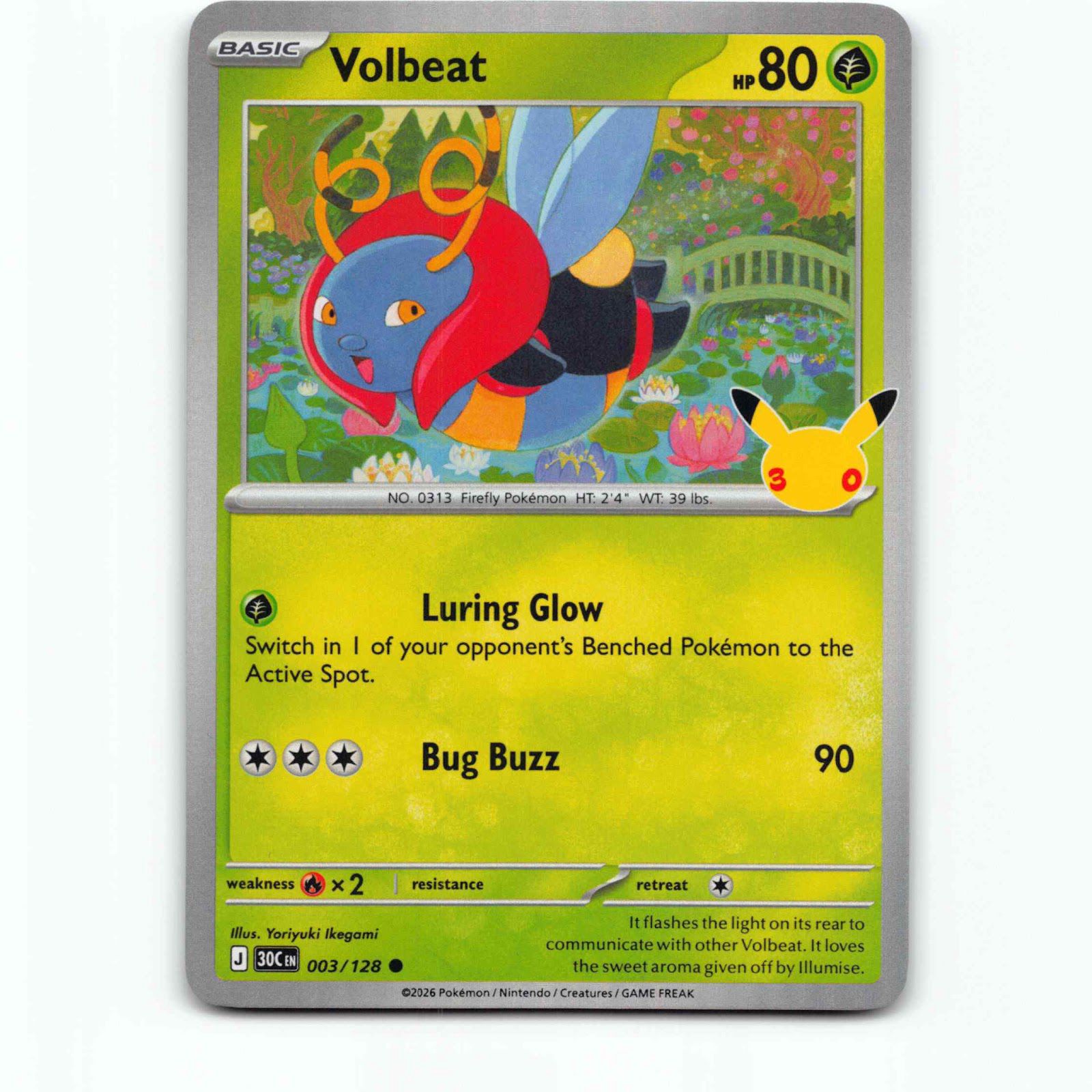 Volbeat 3 Holo Pokémon 30C EN 003/128 30th Celebration Pokemon Kort