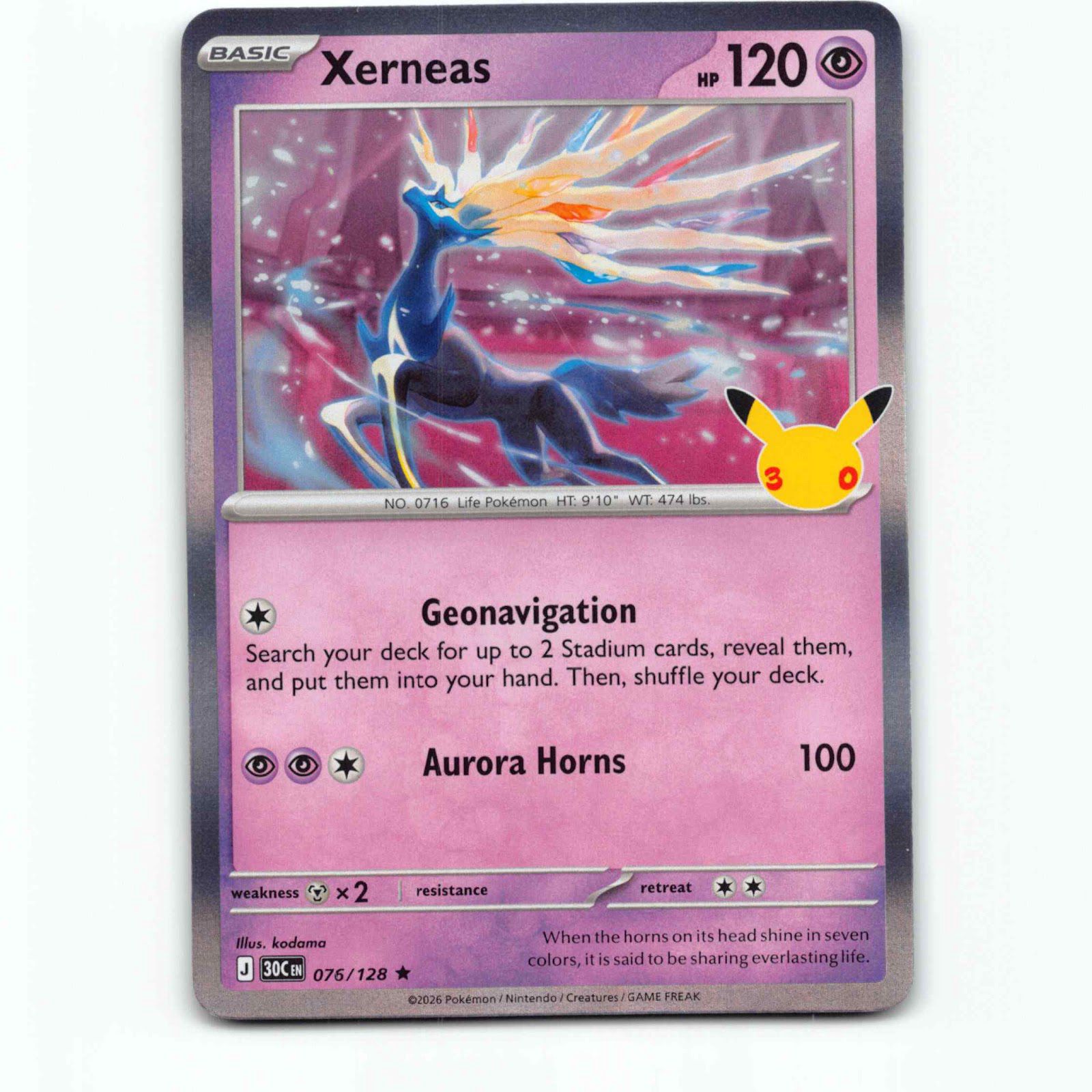 Xerneas 76 Holo Pokémon 30C EN 076/128 30th Celebration Pokemon Kort