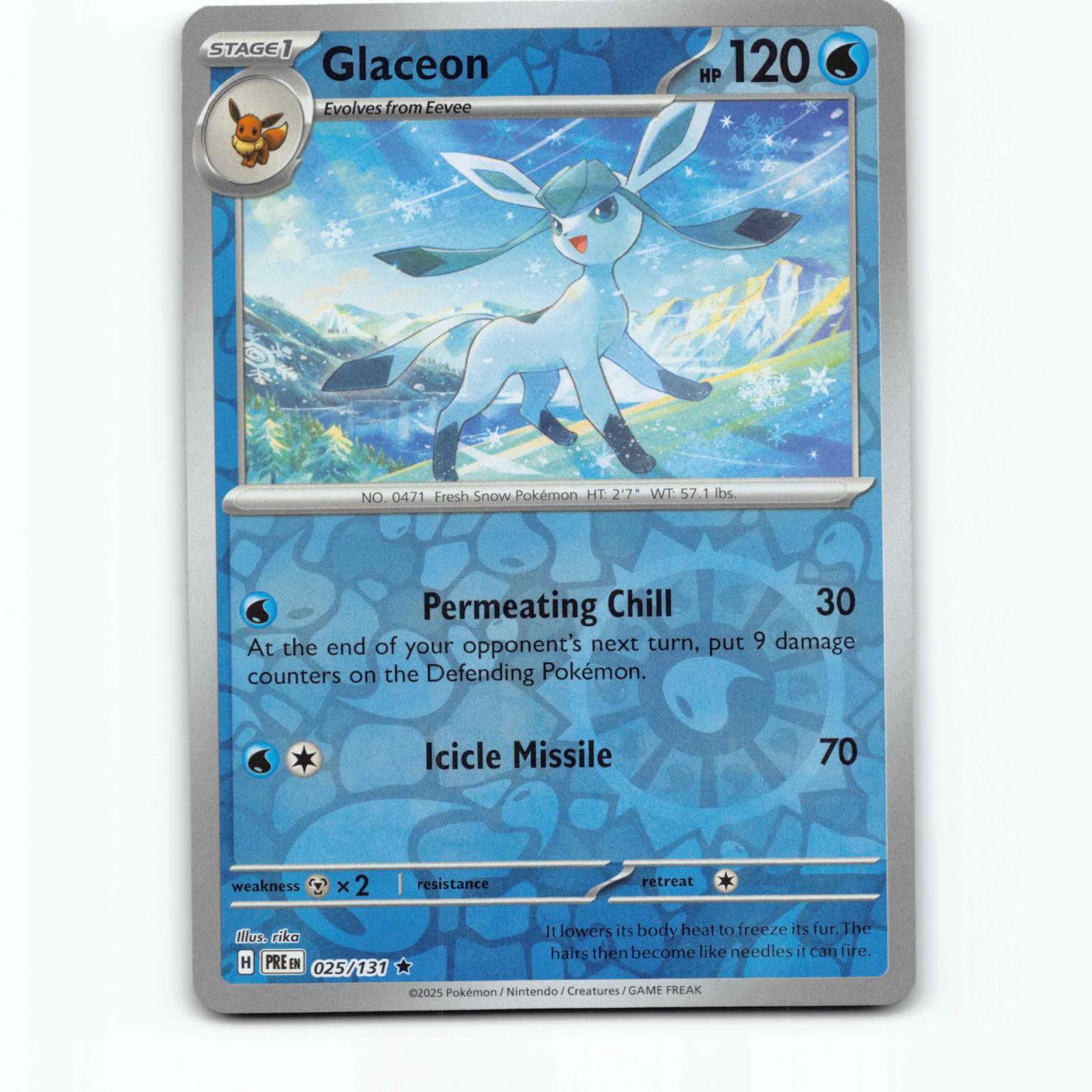 Glaceon 25 Reverse Holo Pokémon PRE EN 025/131 Prismatic Evolutions Pokemon Kort