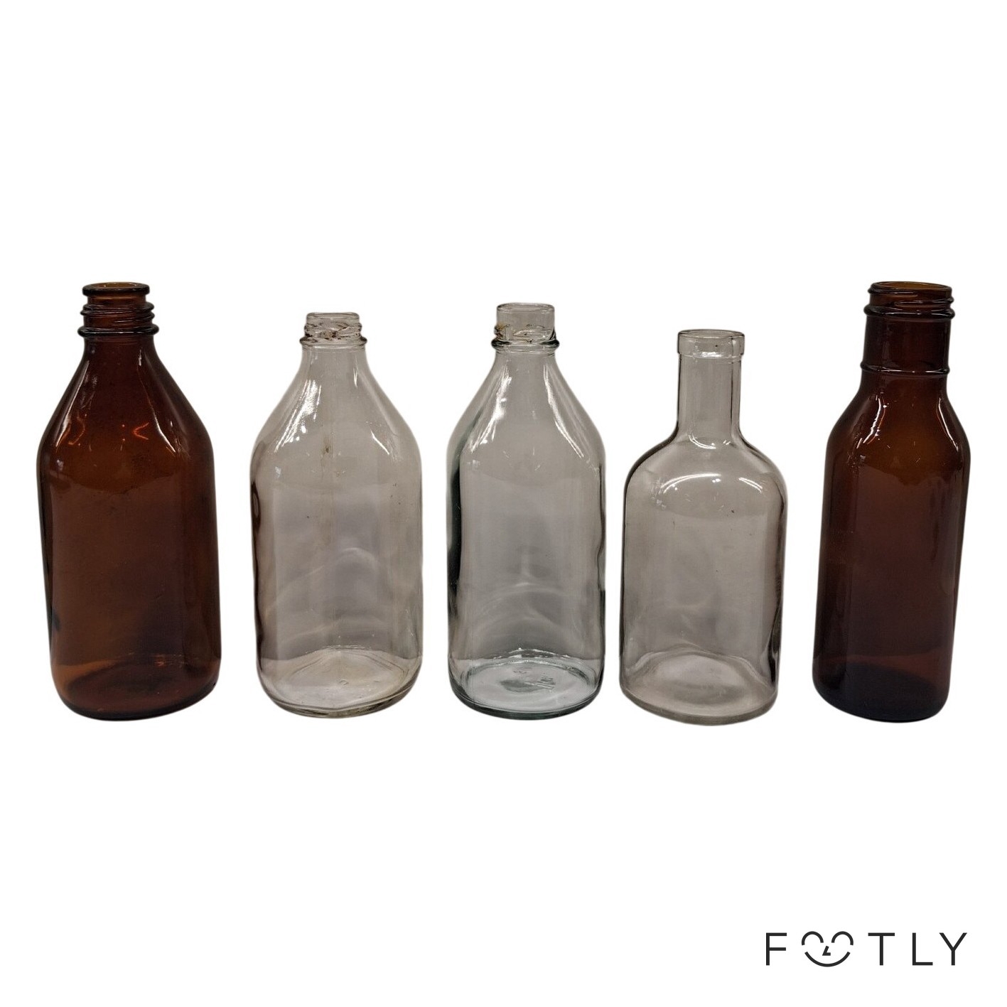 5 st Glasflaskor Bruna Klara Vintage Glas Flaska Samling Retro Flaskor Äldre