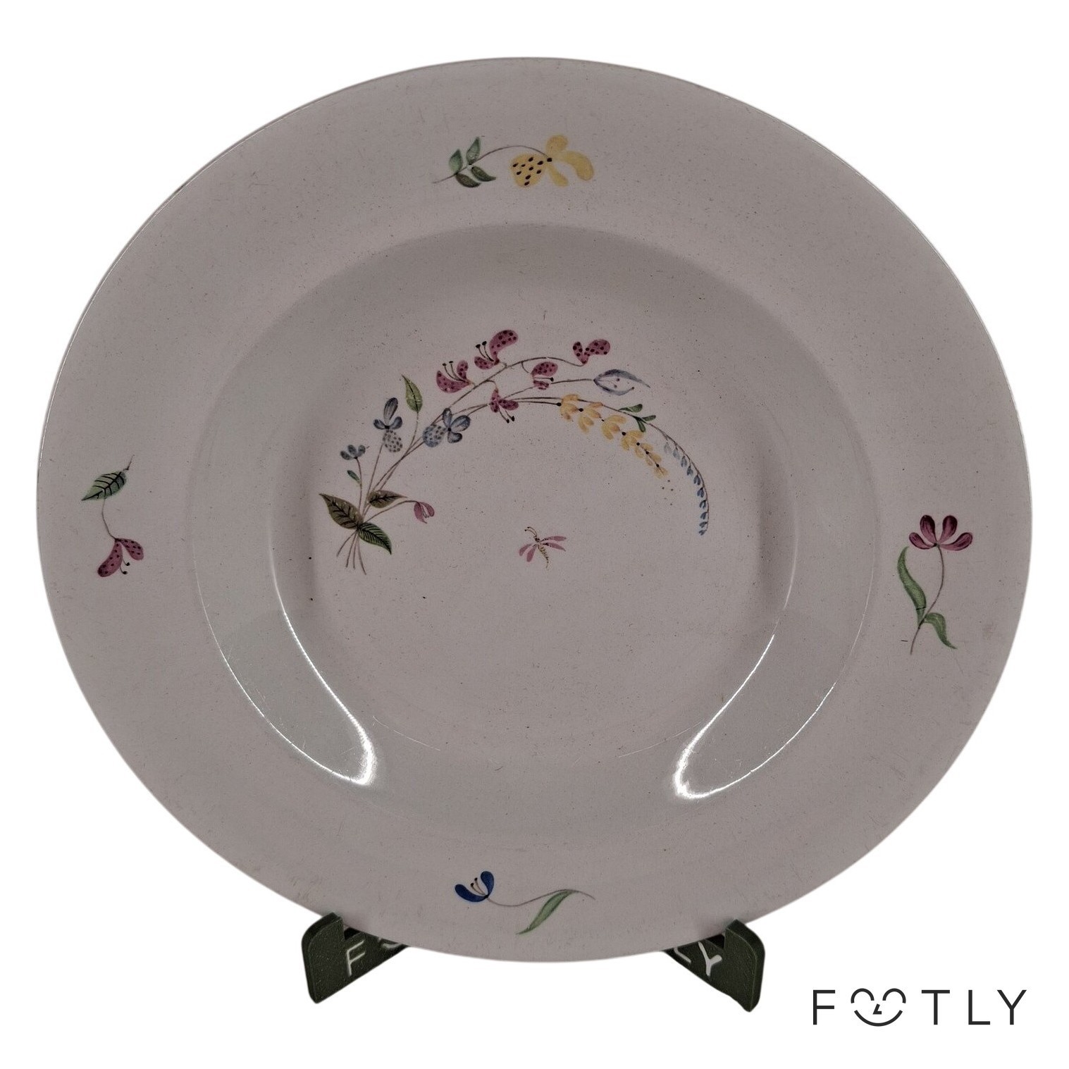 Gustavsberg Haga Tallrik Djup Blommor Vit Flintporslin Sweden Skål Retro Vintage