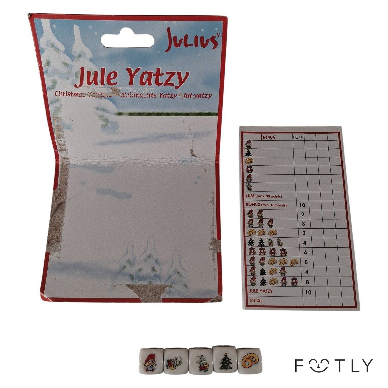 Julius Jule Yatzy Jul Yatzy 5 Tärningar Block Sällskapsspel Julmotiv Familjespel